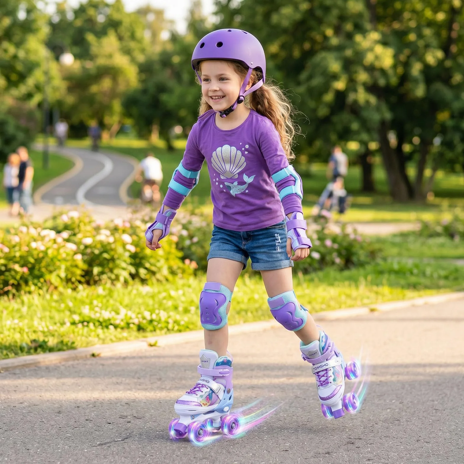 TOMSHOO Roller Enfant Fille avec LED Lumineuse Roues 4 Taille Réglable Rollers Quad Débutants