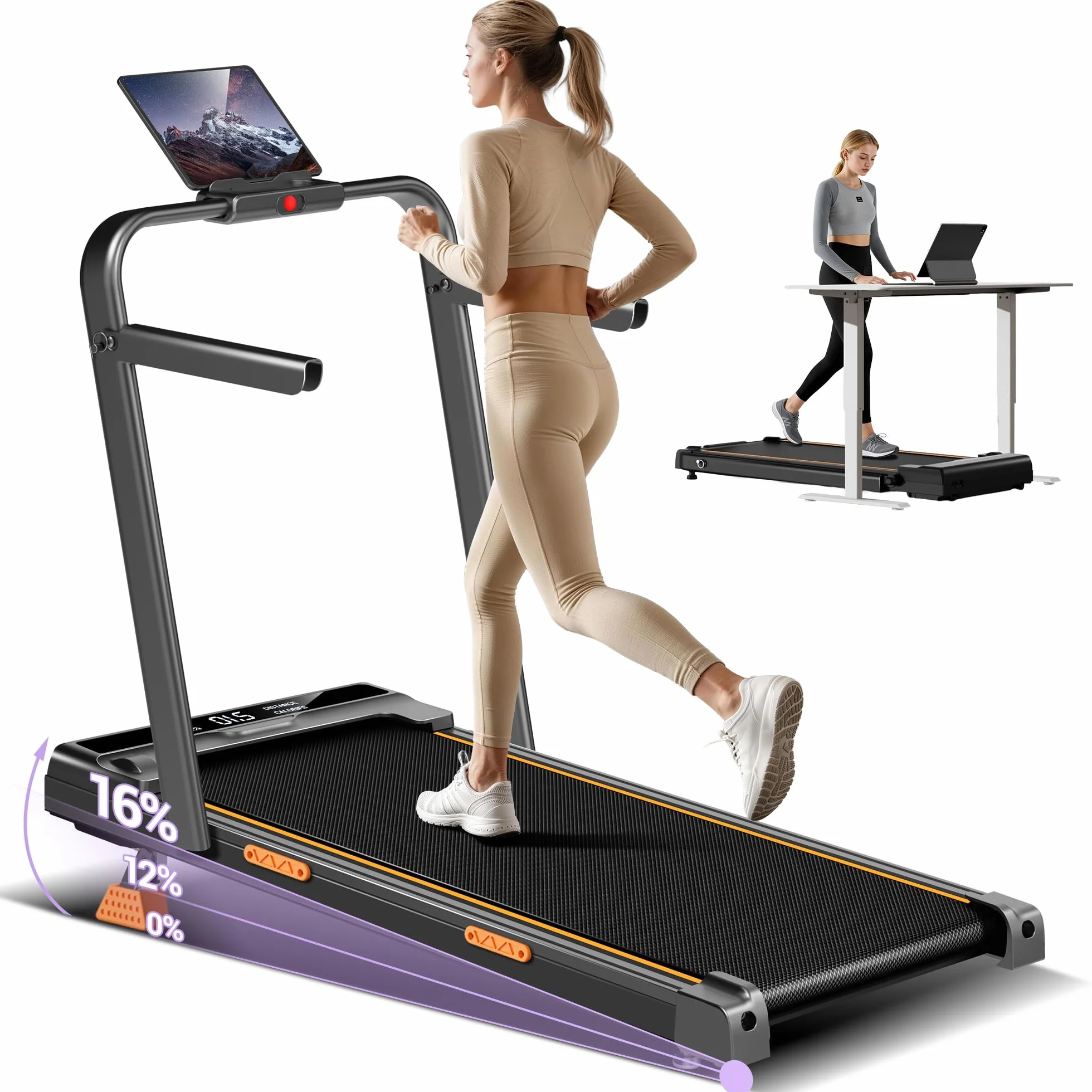 LONTEK Tapis de Course Pliable Inclinable 16%, 10km/h, 3.0CV, 136KG Max Charge