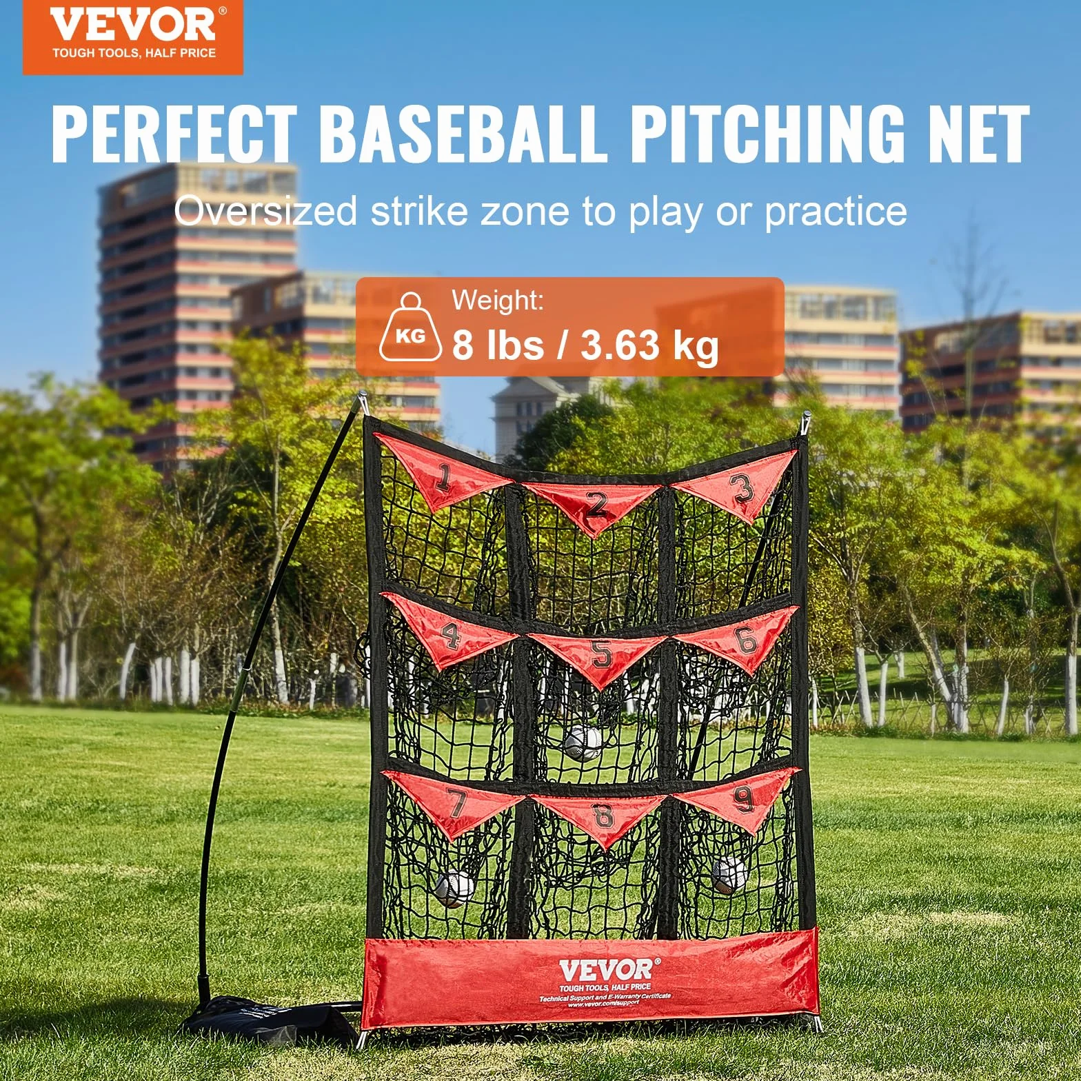 VEVOR Filet d'Entraînement Baseball Softball Pickleball 9 Trous 124,5 x 106 cm Portable avec Sac de Transport
