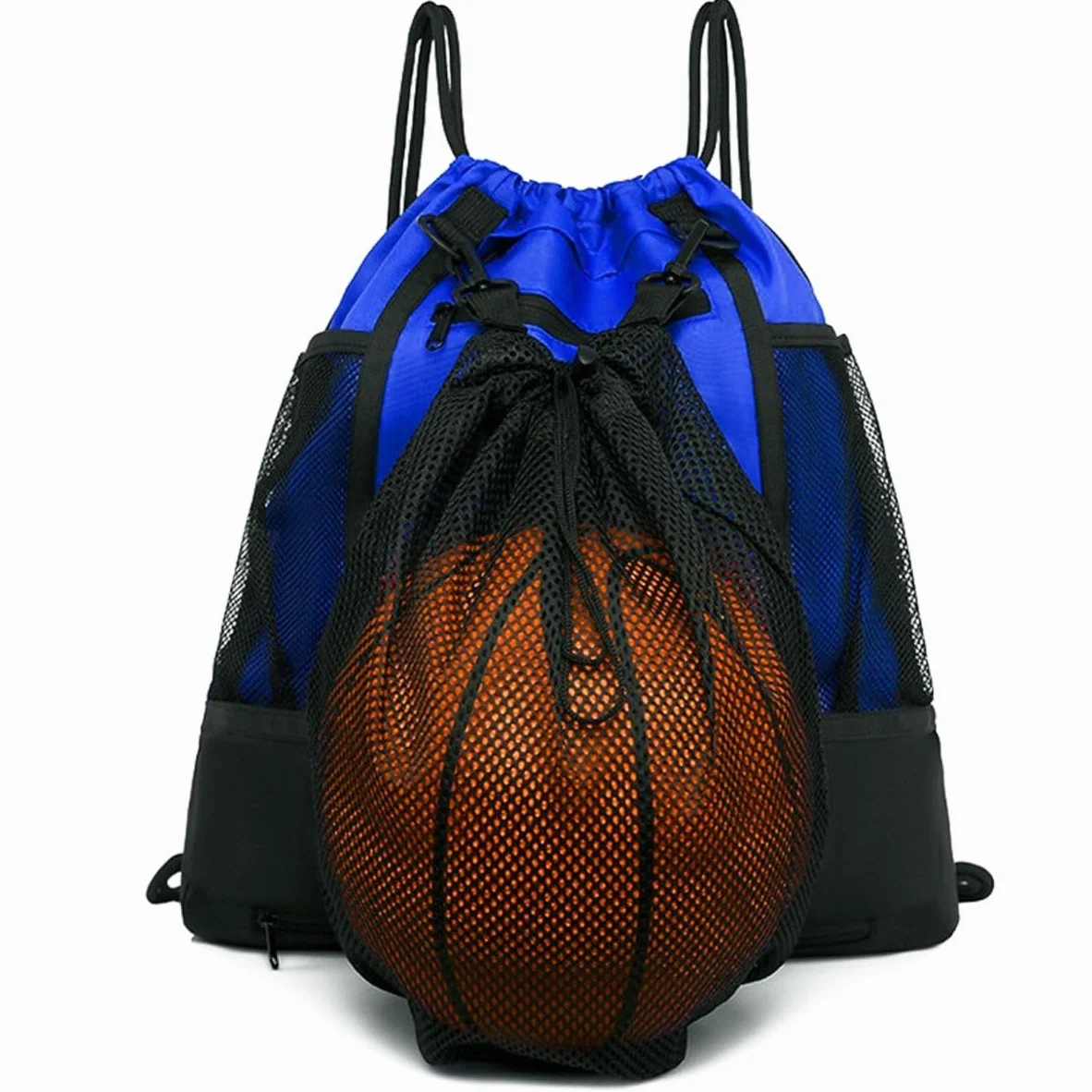 STAY GENT Sac à Dos de Football à Cordon pour Garçons, Sac de Sport avec Filet Détachable, Noir, 42 x 47 cm