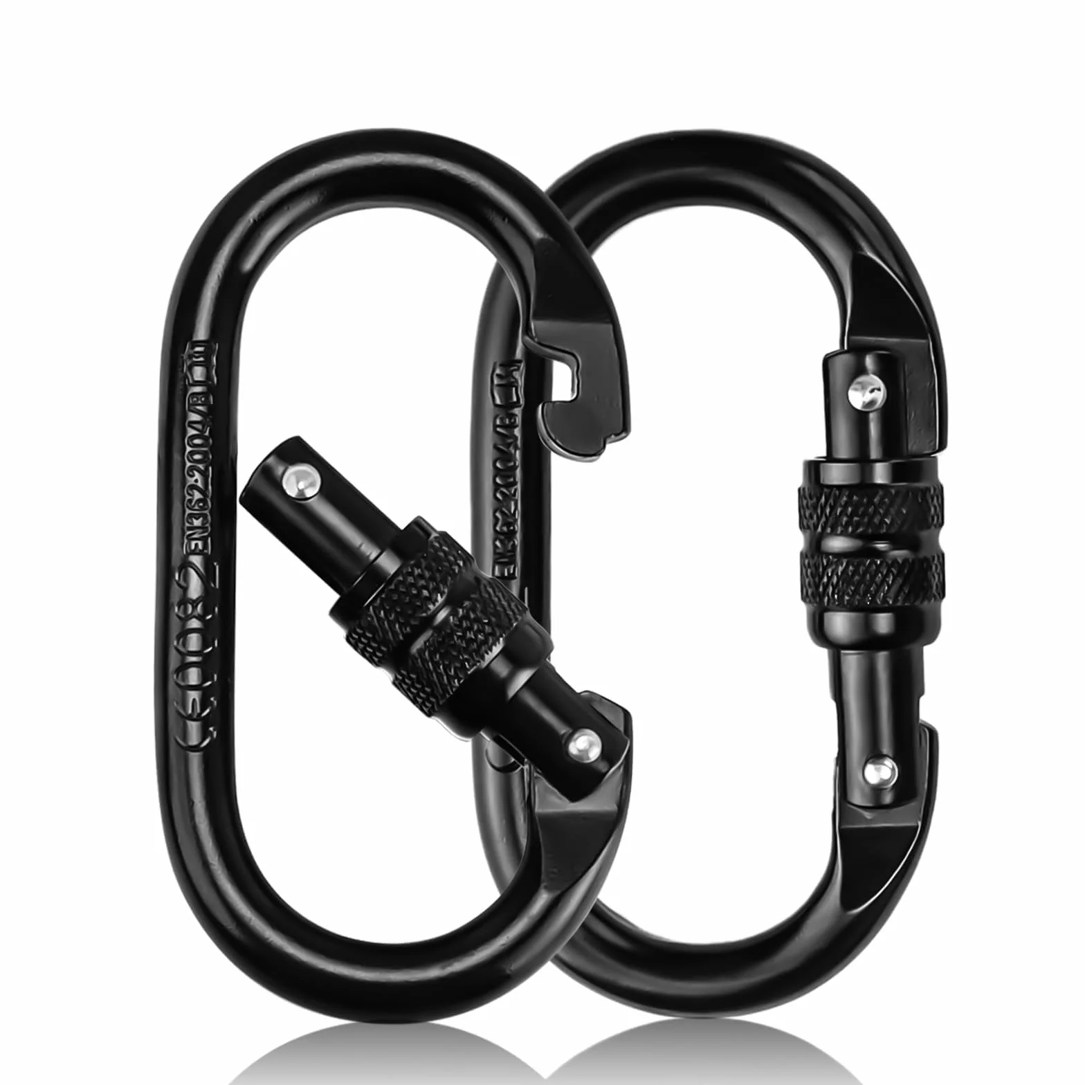 Mousquetons d'escalade Résistance 25 KN Acier Allié Chromé Noir Lot de 2