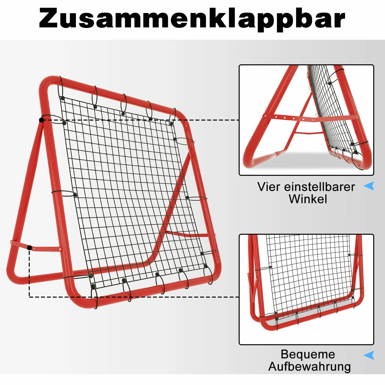 Filet de rebond de football Kickback Solo Rebound Kick Trainer 100 x 100 x 65 cm rouge