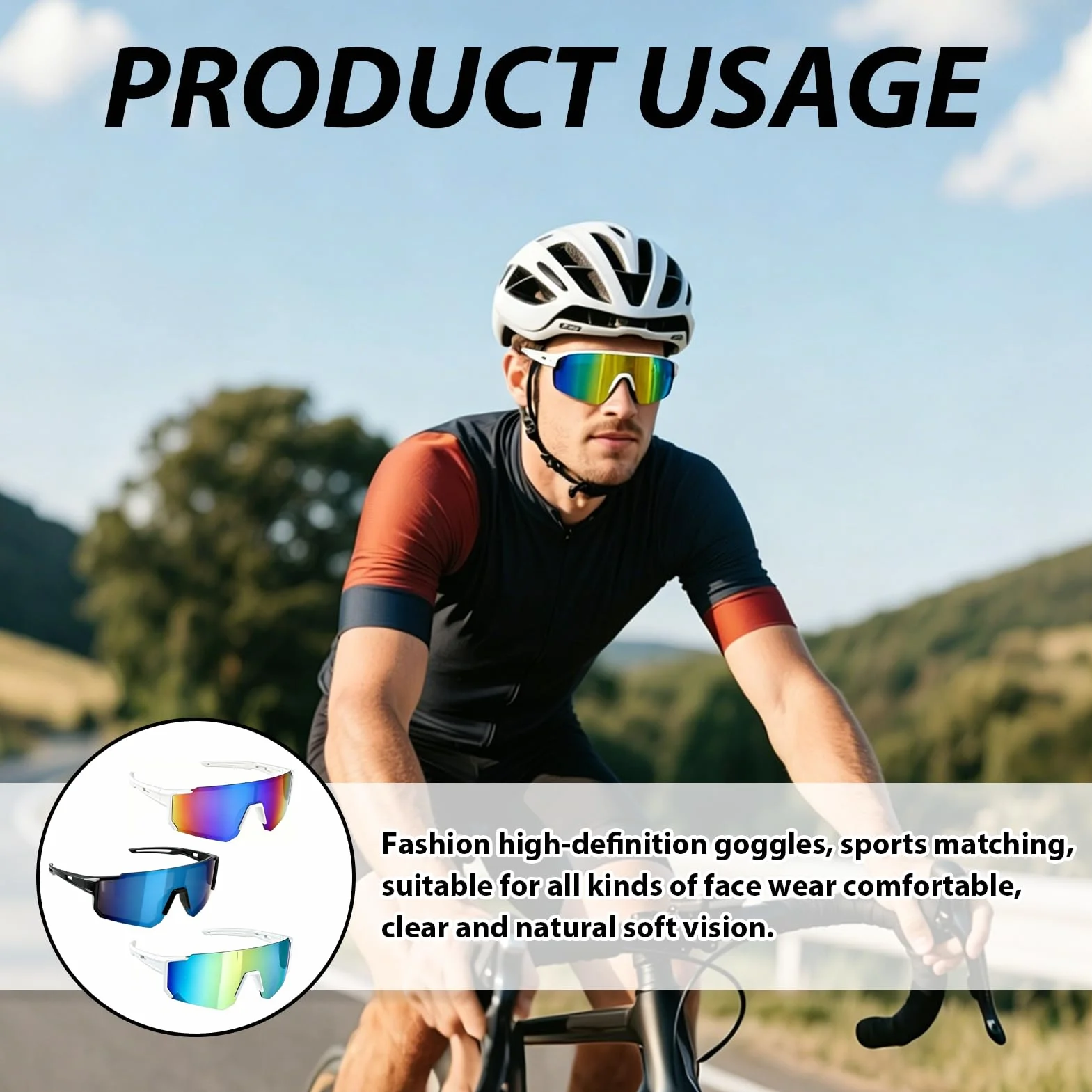 Lunettes de Vélo Non Polarisées Sport UV400 Protection Anti-UV Lot de 3 Homme Femme