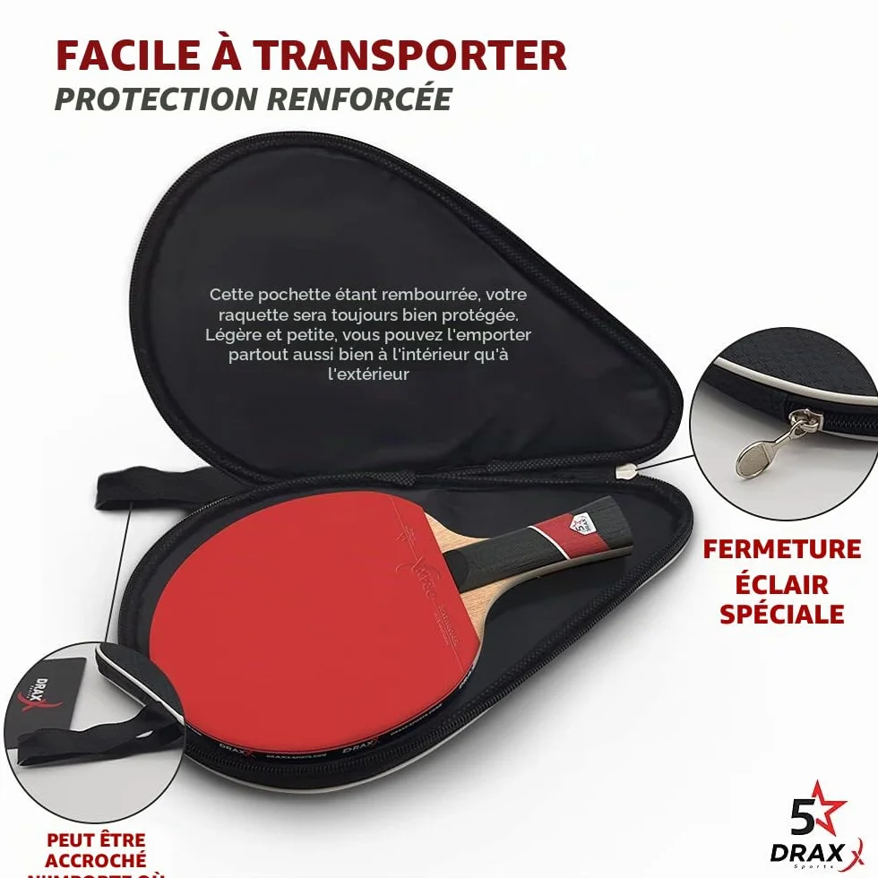 Raquette de Ping-Pong Carbone 5 Étoiles, Éponge 2mm, Légère et Rapide