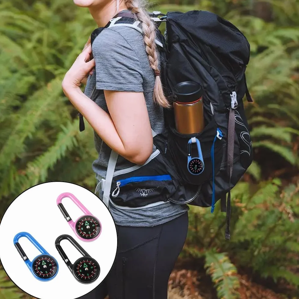 Mini Boussole Portable Lot de 3 avec Mousqueton pour Randonnée Camping Plein Air Survie Porte-Clés Compact