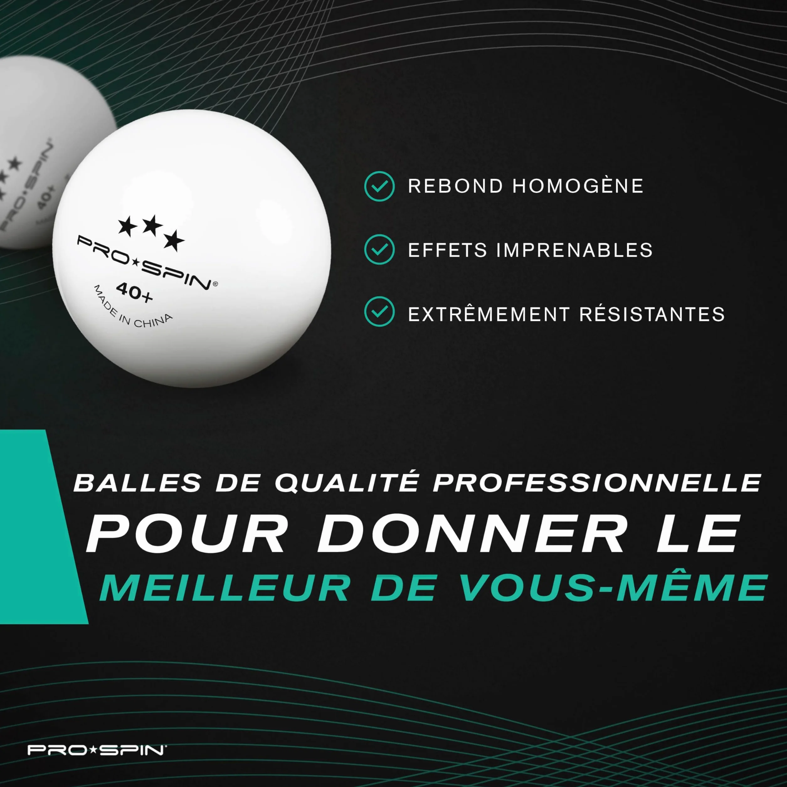 PRO-SPIN Balles de Ping-Pong 3 étoiles ITTF ABS 40+ pour Tennis de Table Professionnel