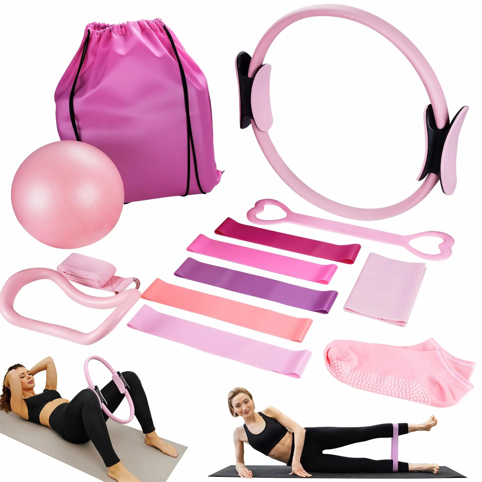 Kit de Pilates Pro Elite 13 Pièces, Cercle de Pilates, Bandes de Résistance, Ballon de Yoga, Sac de Gym