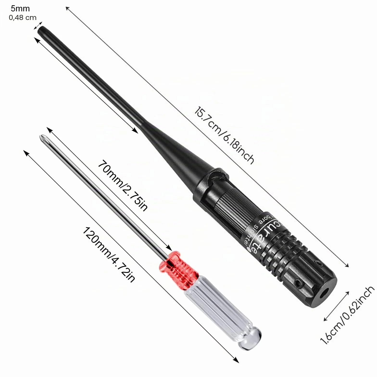 Kit Professionnel de Visée d'Alésage Bore Sighter, Compatible Calibres .22 à .50, Alliage d'Aluminium Brossé Noir