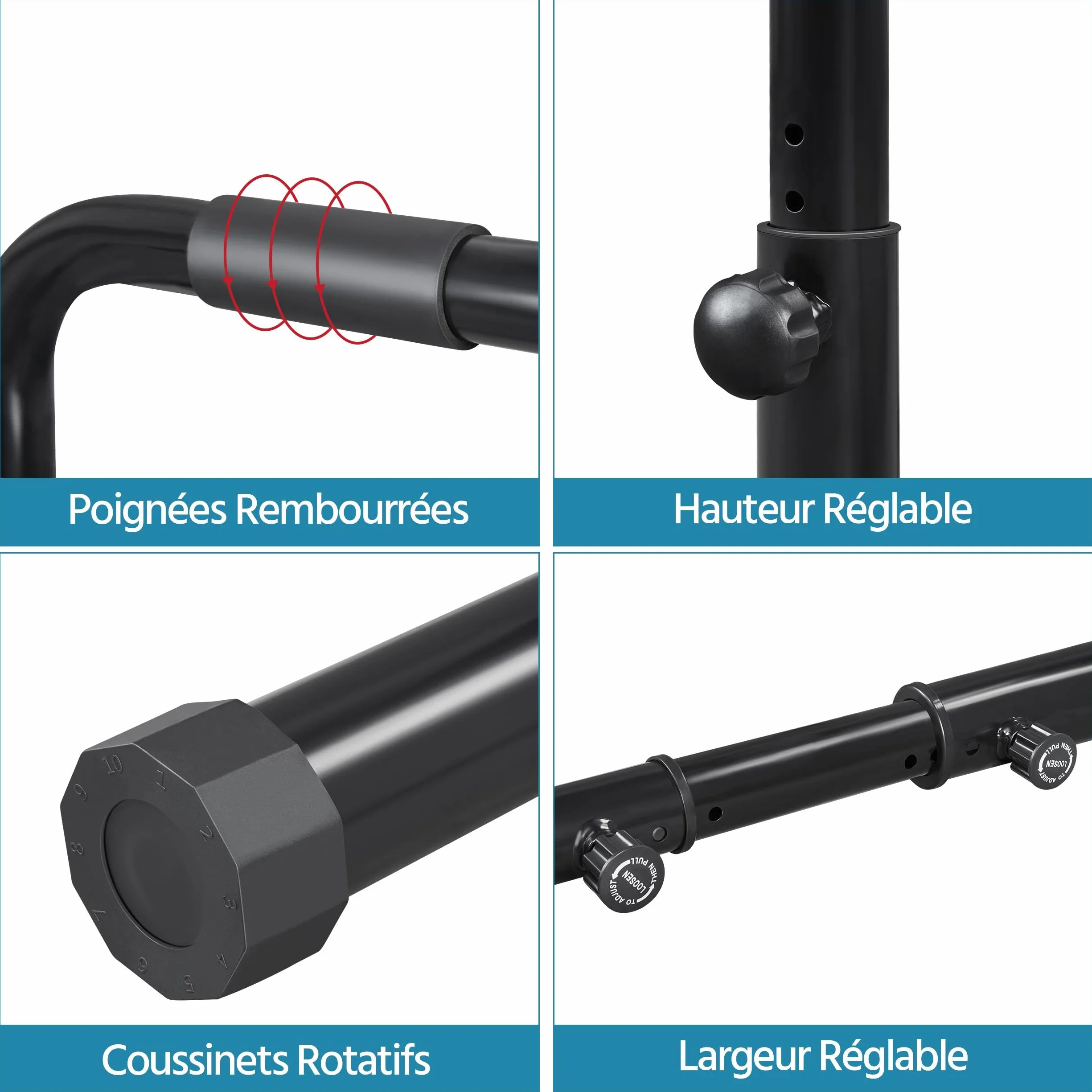 Barres de Dips Ajustable, Barres Parallèles Gym, Station de Musculation pour Tractions, Pompes, Charge Maximale 227kg