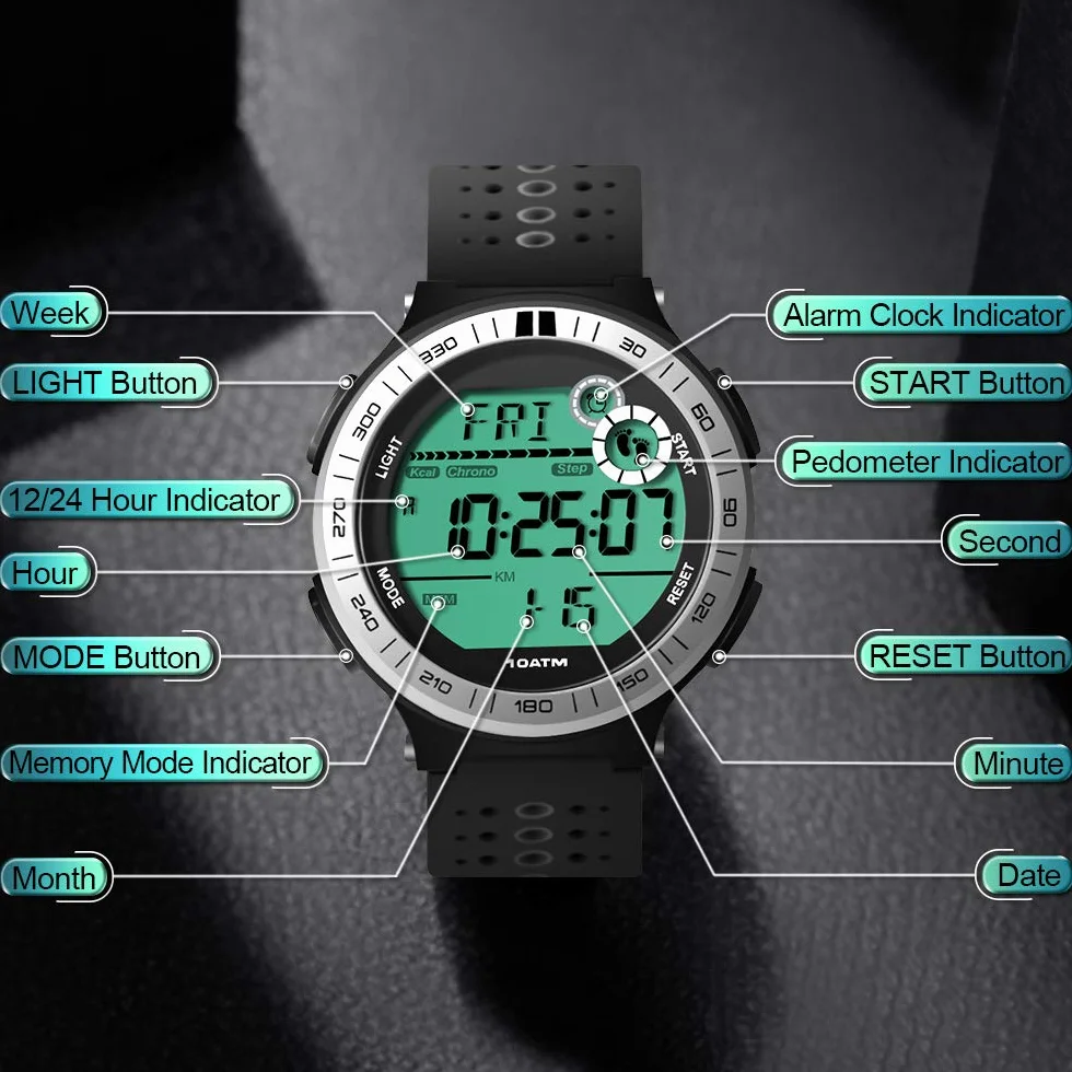 Montre Digitale Homme Etanche 10 Atmosphères Chronographe Plongée Piscine Pédomètre