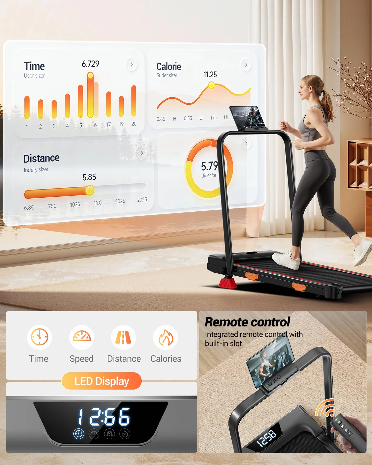 LONTEK Tapis de Course Pliable Inclinable 15%, 10KM/H, 2.5HP, Charge Max 136KG