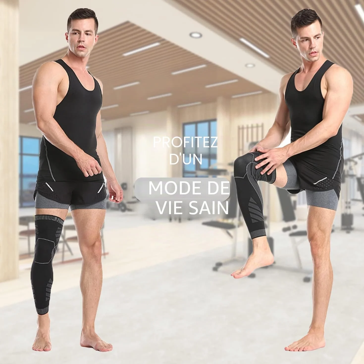 Compression Genouillère Manchon Jambe Pleine Longueur Antidérapant Respirante Cycliste Course Cyclisme Jogging Fitness Basketball