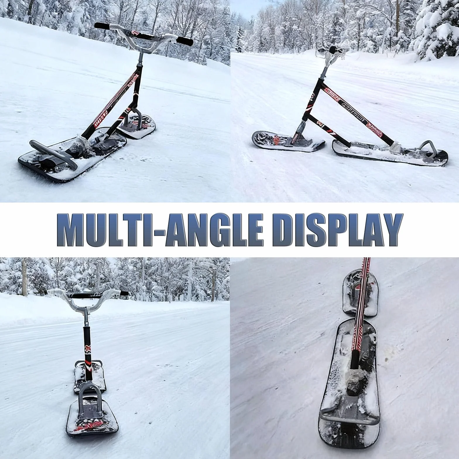 Snow Scooter Adulte Plateau pivotant 360° Double Base Poignée antidérapante Cadre Aluminium Planche Tout-Terrain Noir