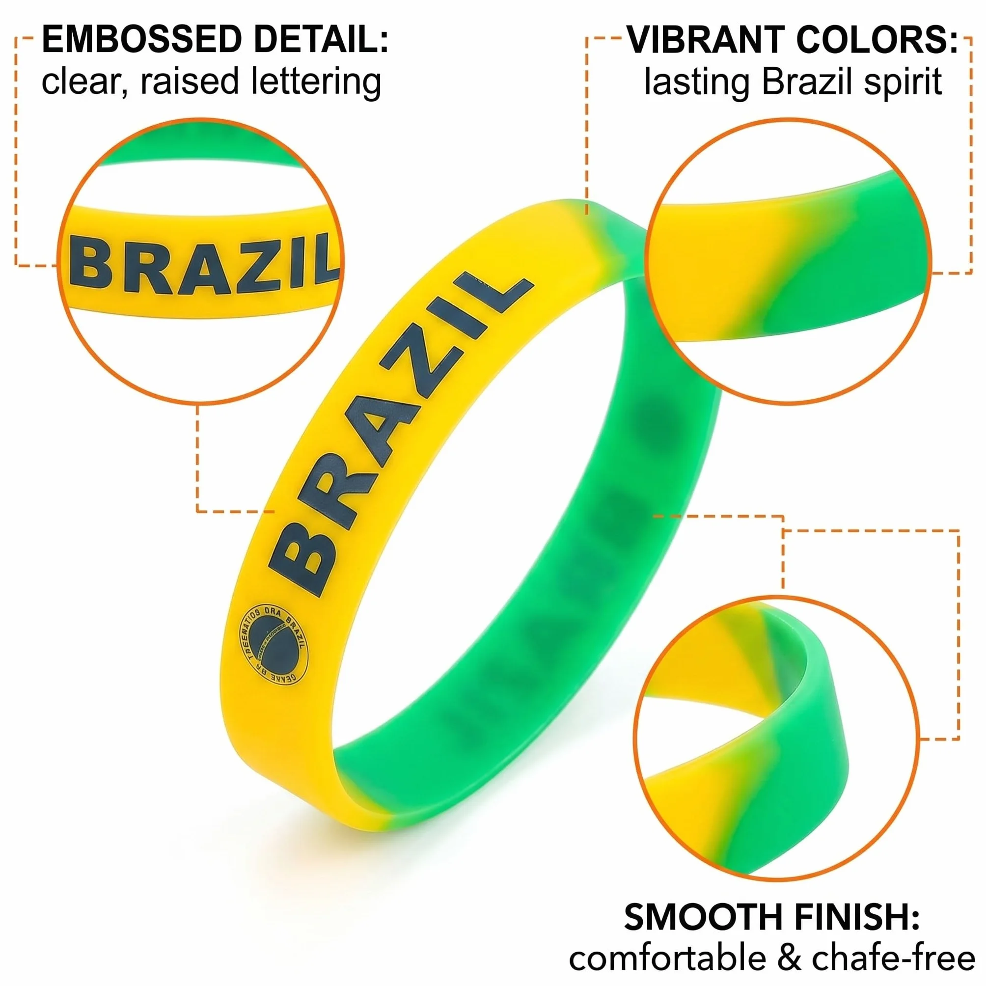 Lot de 6 Bracelets Silicone Drapeau Brésil Accessoires Supporters Football Fan Sportifestif Anti-Transpiration Résistant