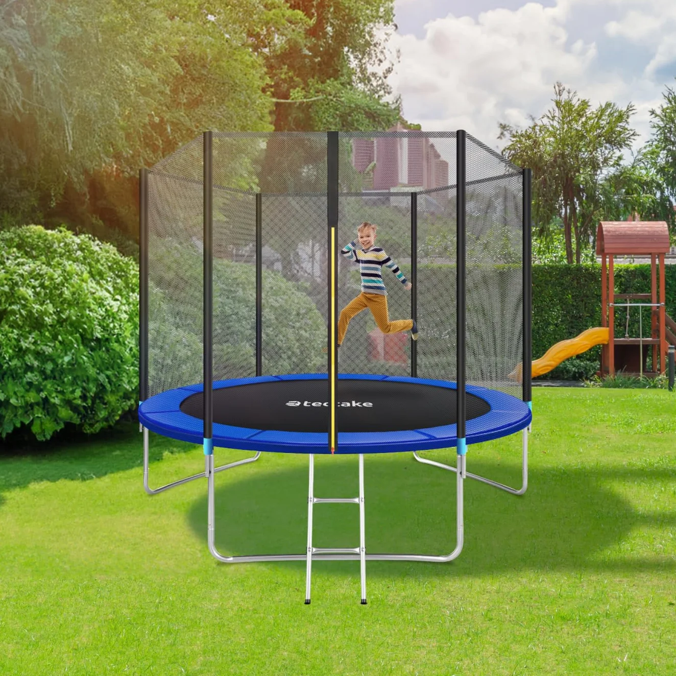 Tectake Trampoline de Jardin Ø 244-457 cm Certifié GS Filet de Sécurité Échelle
