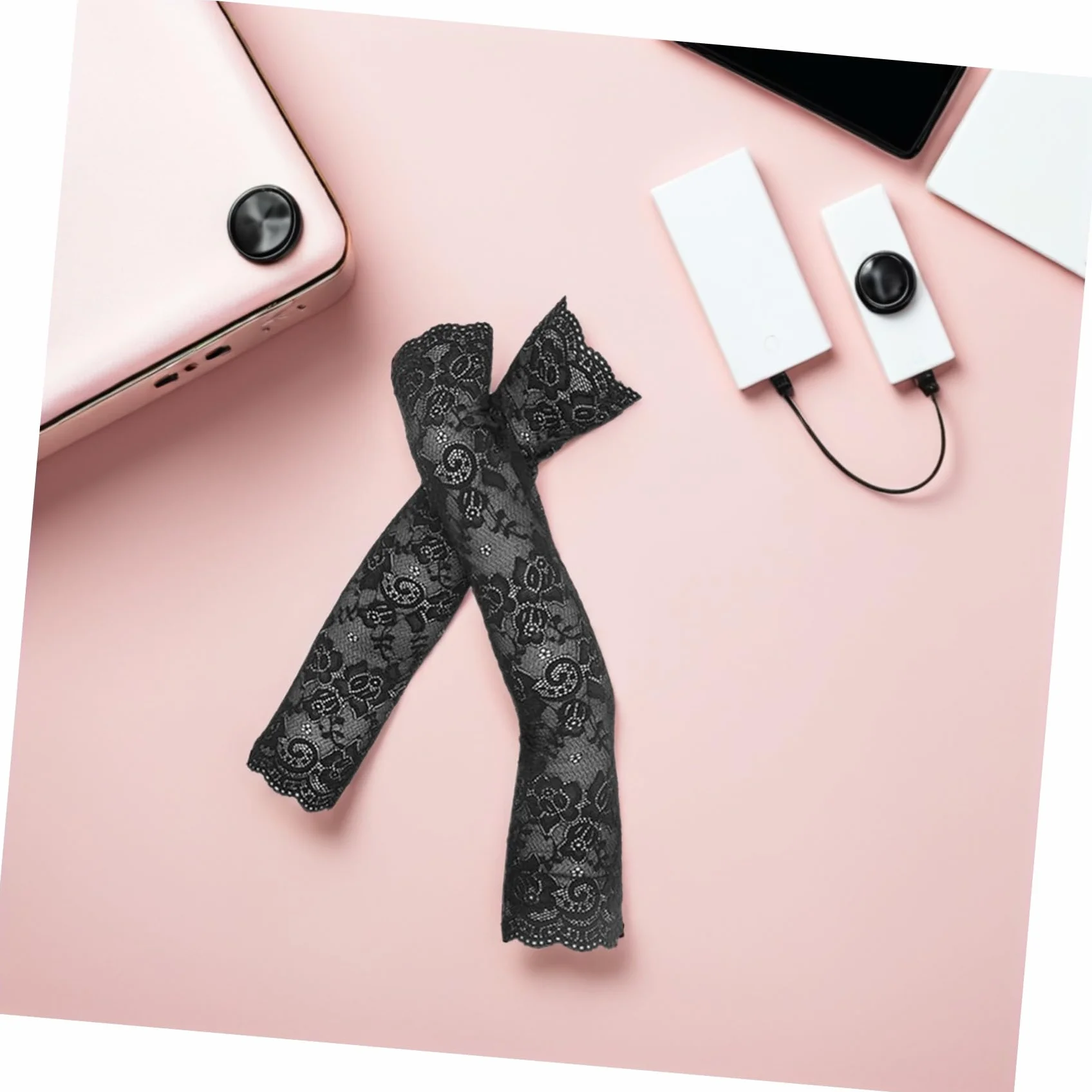 ABOOFAN 3 Paires Manches Dentelle Longues sans Doigts Protège-Coudes Femmes Noir Blanc Peachpink