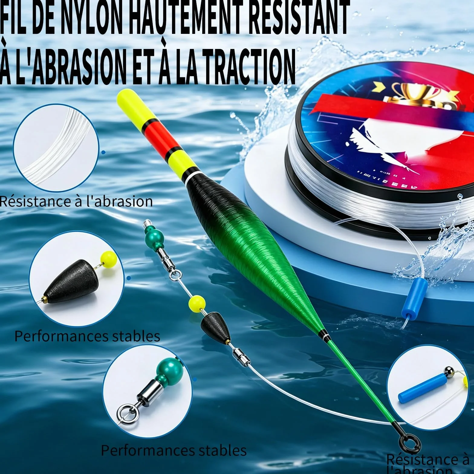 Ligne de Pêche Automatique 120m avec Flotteur à Changement de Couleur Haute Sensibilité
