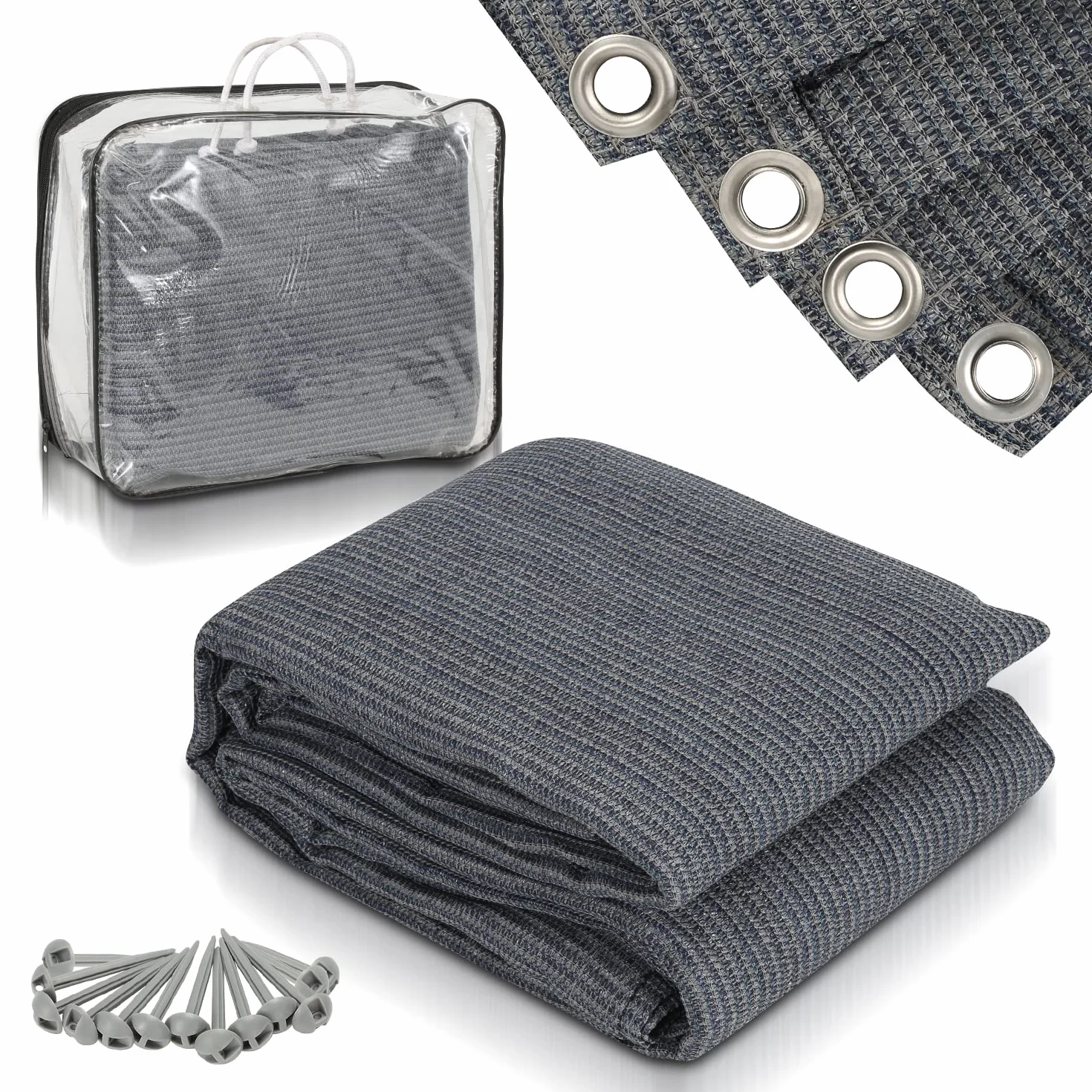 Tapis d'auvent Respirant Antidérapant Lavable pour Camping avec Piquets et Sac de Transport