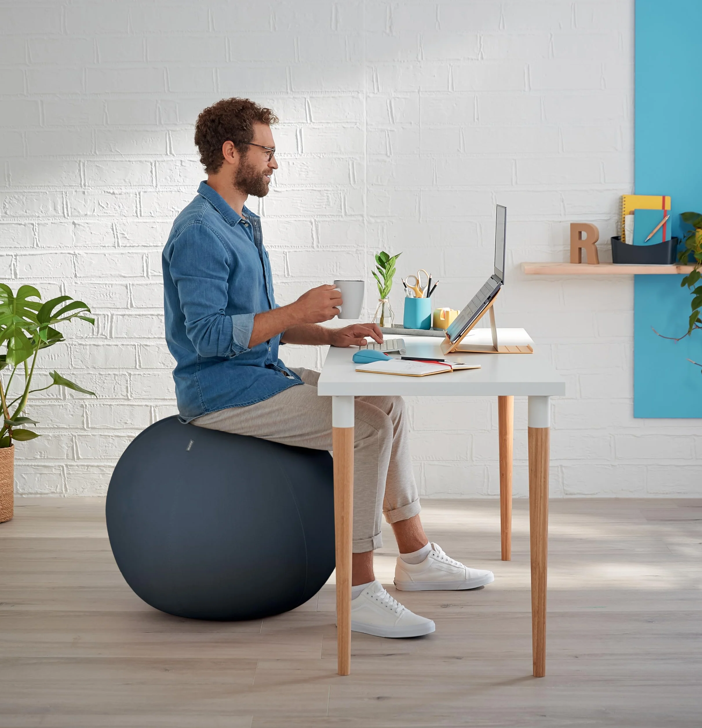 Leitz Siège Ballon Ergonomique Bureau 65 cm Housse Tissu Balle d'Assise Pompe Air Manuelle Ergo Cosy