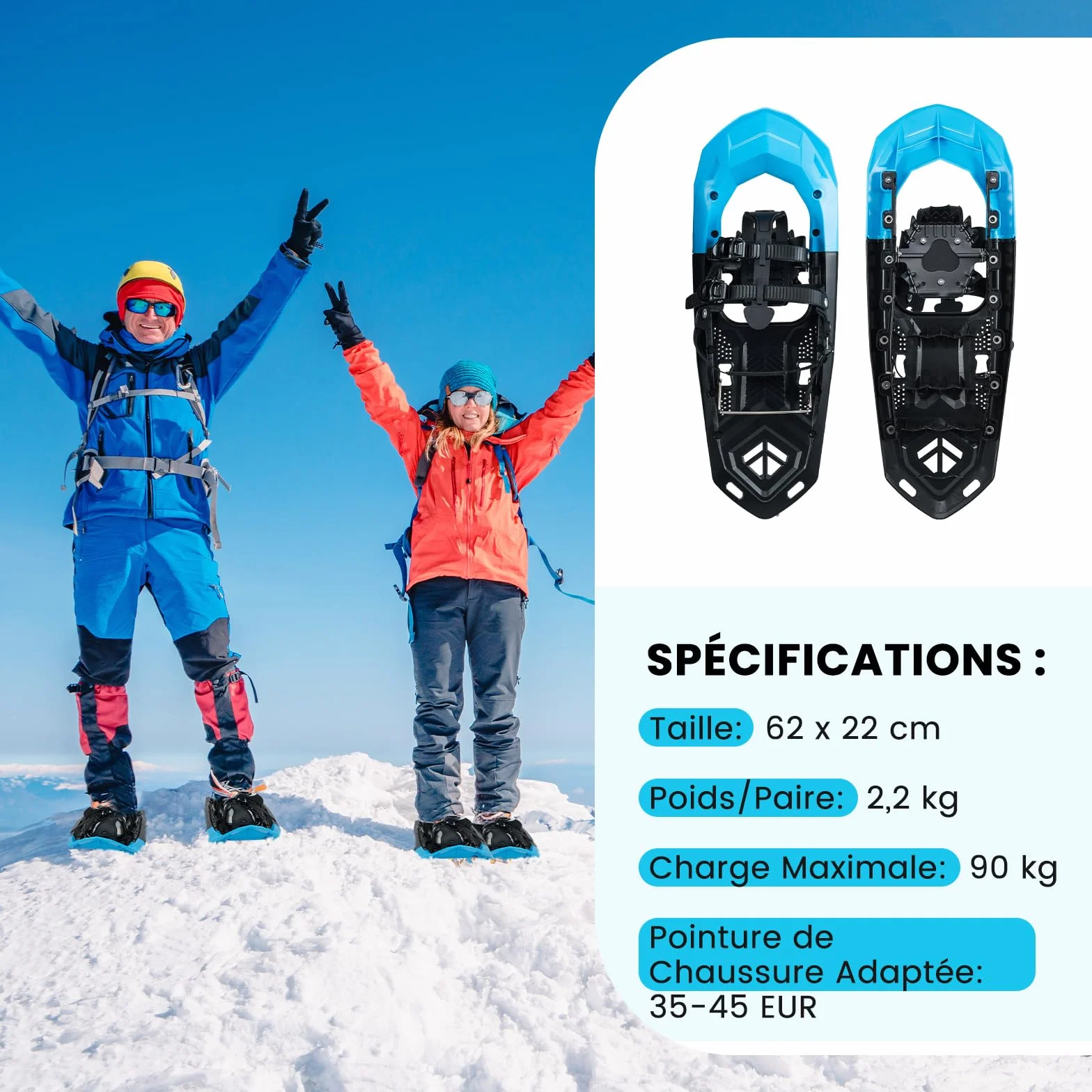 GYMAX Raquettes à Neige avec Bâtons Aluminium, Paniers, Sac, Pointure 35-45, Charge 90 KG