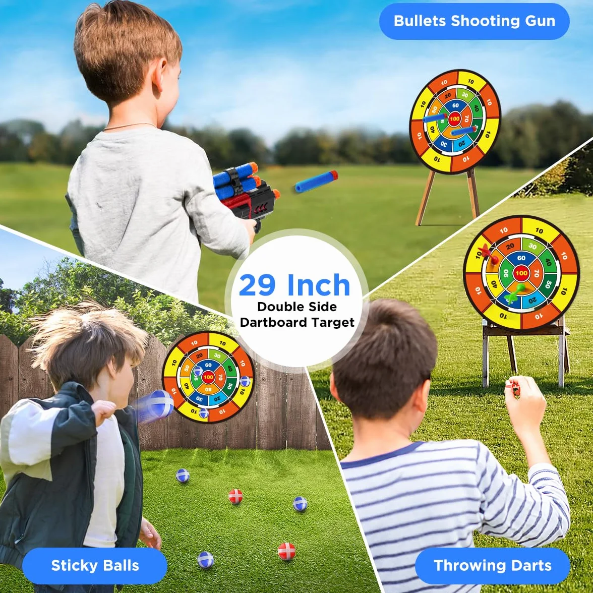 VATOS Arc et Flèche Jouet Tir à l'arc Lumineux avec Cible Debout & 29 in Dart Board pour 3-12 Ans Garçons Filles