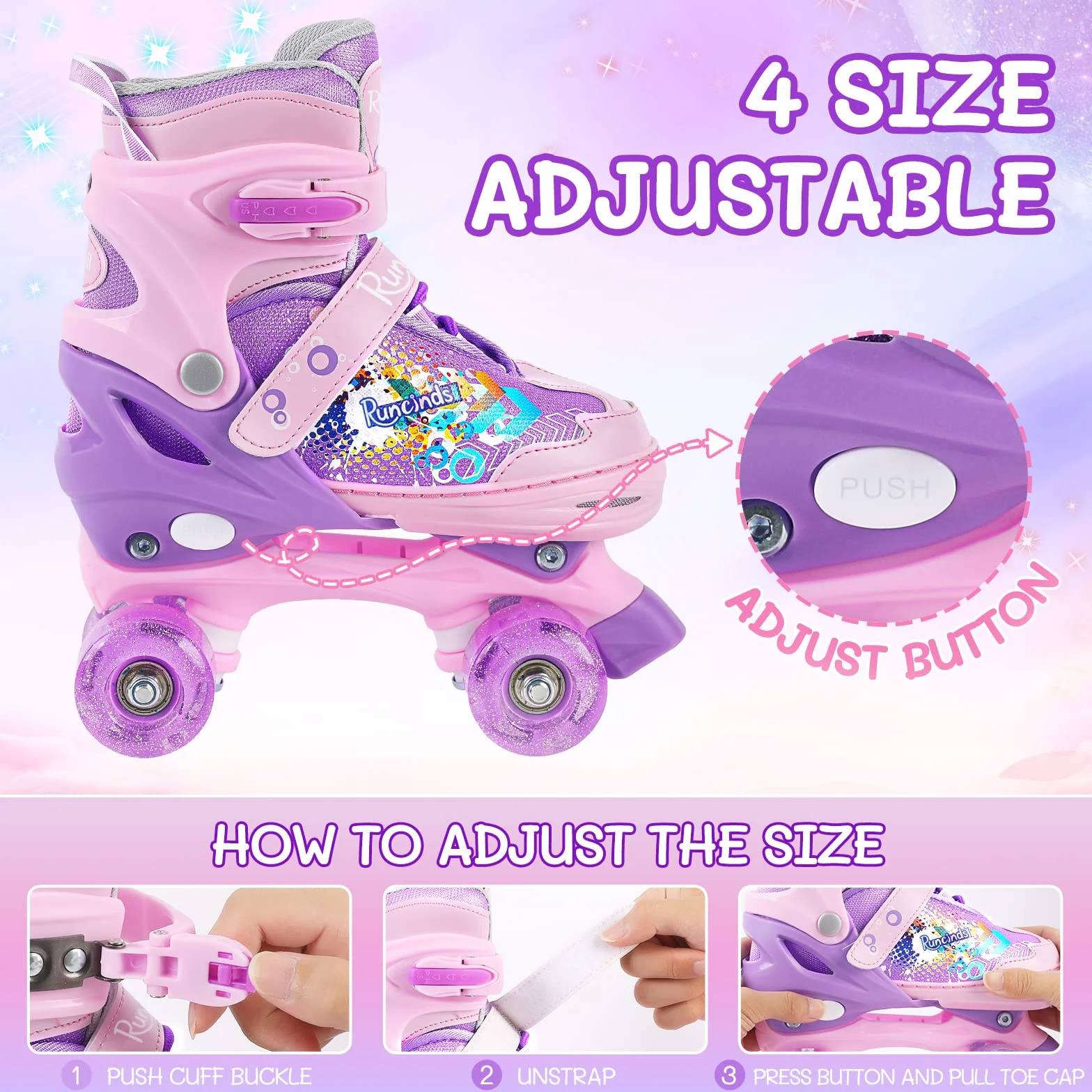 Patins à roulettes réglables pour Enfants 4 Tailles Roues Lumineuses Filles Femmes Débutants Intérieur Extérieur
