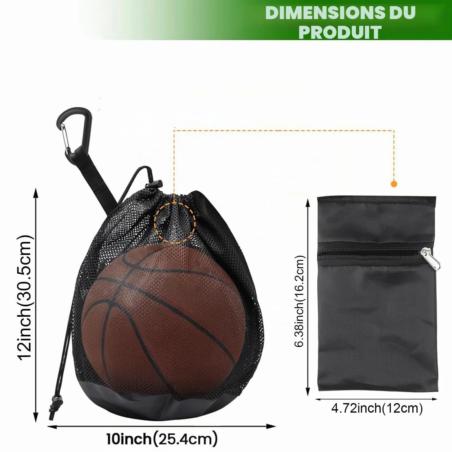 Sac de basket-ball avec cordon de serrage filet de basket-ball football tennis volley-ball