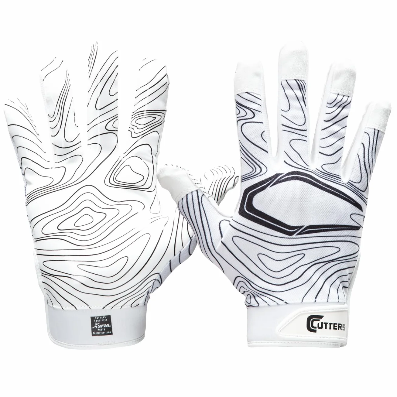 Gants de Receveur de Football Cutters Game Day, Design topo Blanc, Adhérence Supérieure