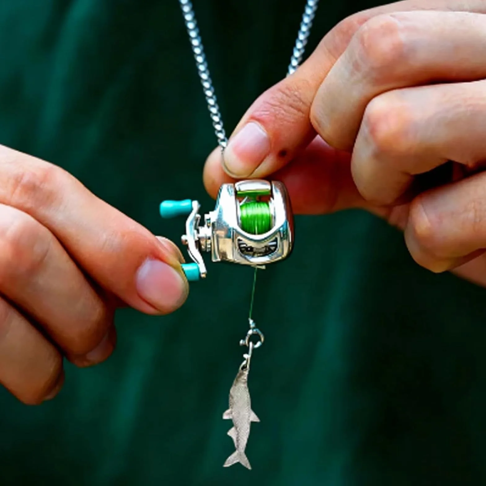 Mini collier moulinet pêche, ensemble bijoux moulinet, pendentif bras bascule, anneau rotatif