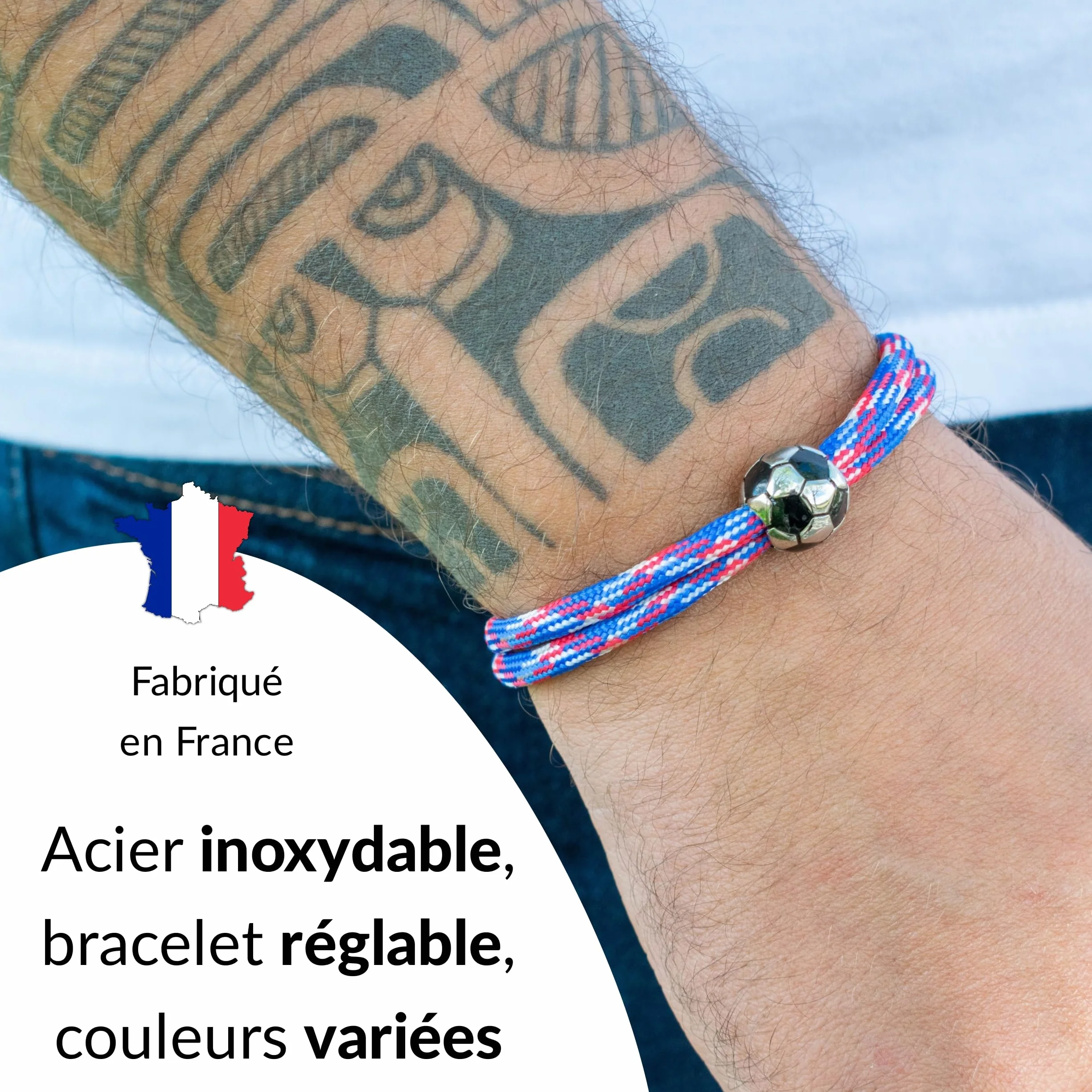 Bracelet Football réglable acier inoxydable Homme Enfant Cadeau Noël anniversaire fête des pères