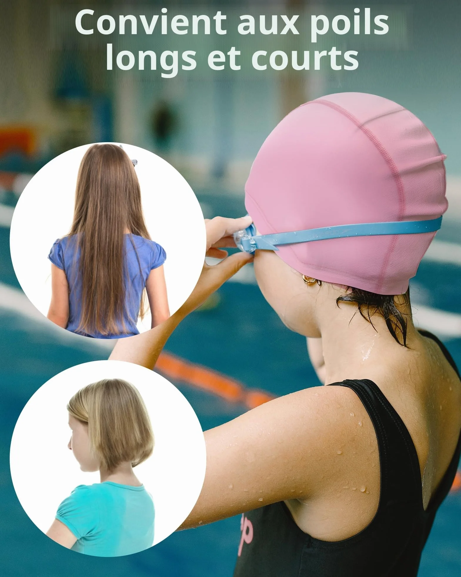 Bonnet de Bain Enfant Tissu 4-10 Ans Anti-Eau Nageur