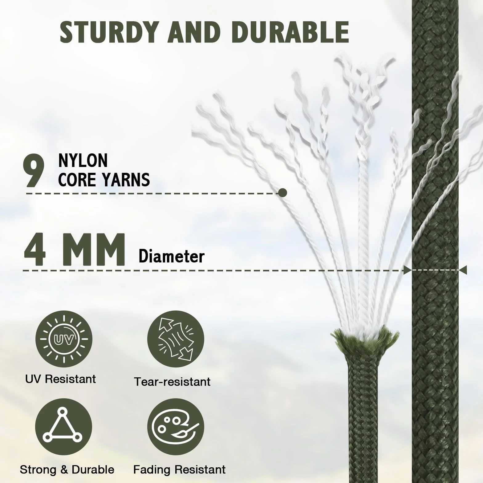 AiQInu Paracorde 4mm 30m 9 Brins Corde en Nylon Résistance 250kg Multifonction Vert Militaire