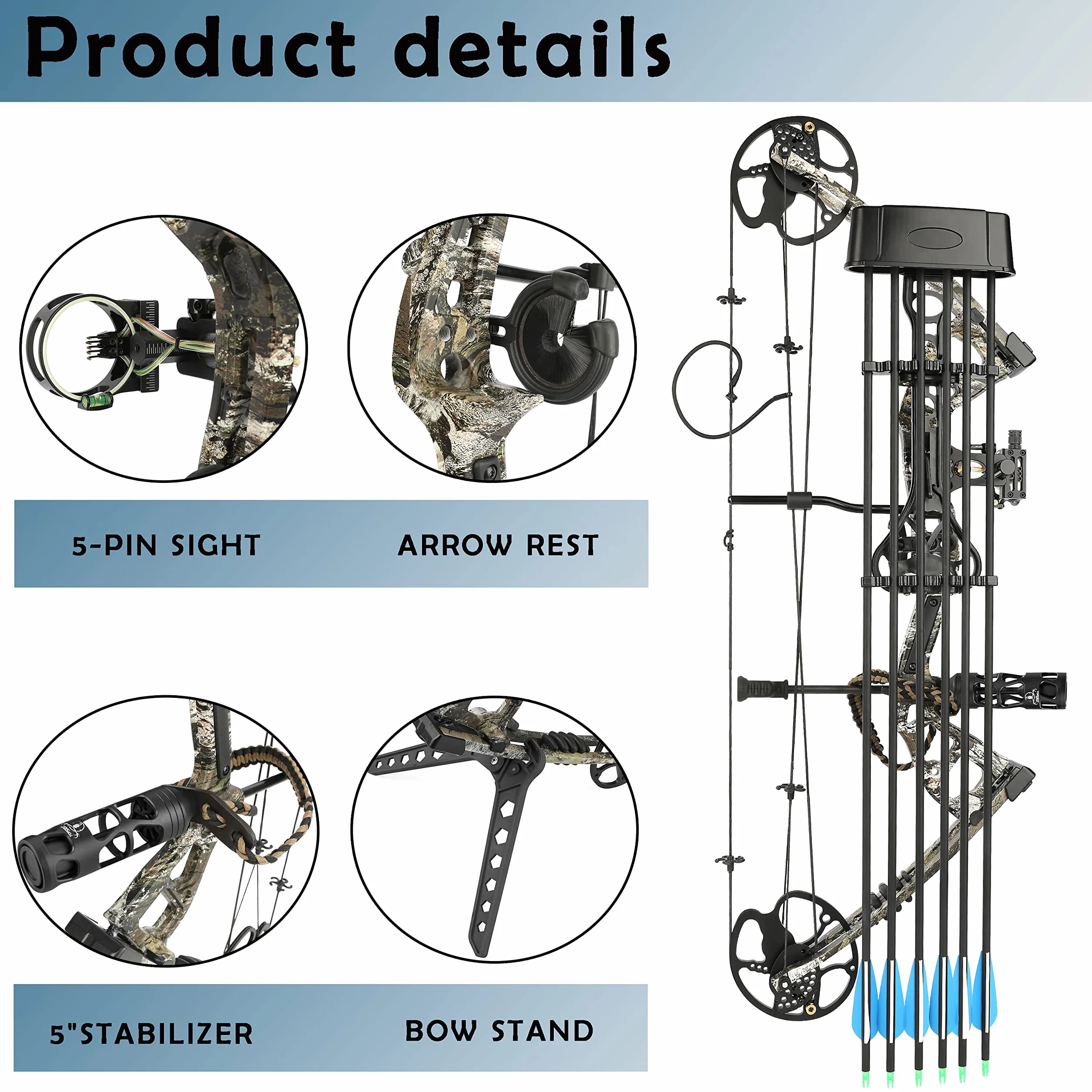 Kit Arc à poulies Chasse Branche USA Poids réglable 0-40 LB IBO 325FPS Camo