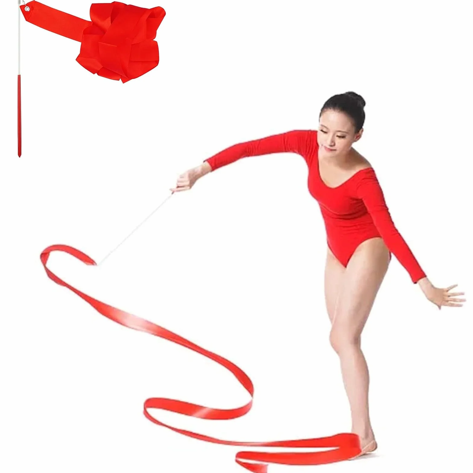 Ruban de danse 4 m pour gymnastique rythmique et ballet rouge taille unique