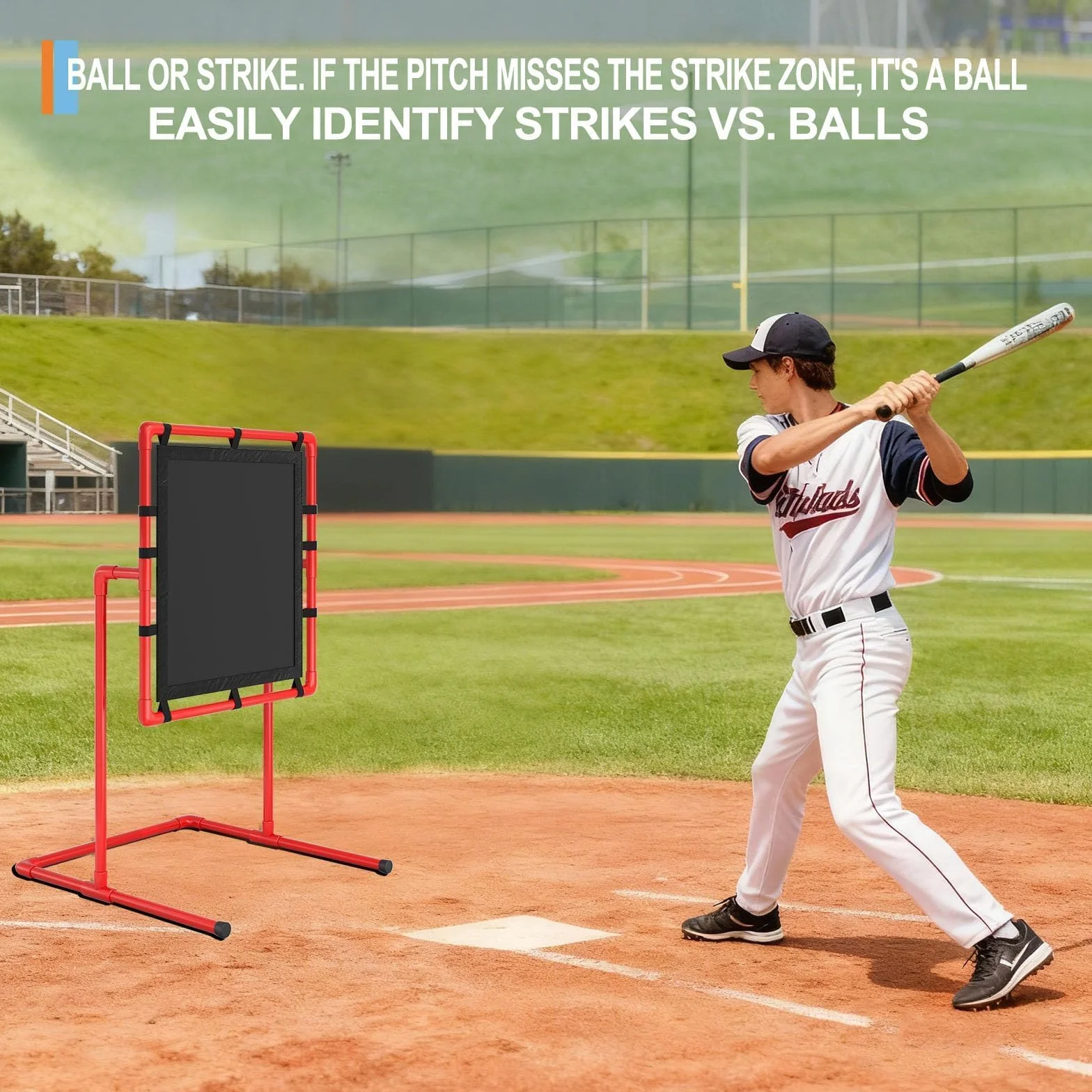 Cible de Baseball Strike Zone Rouge 124,5x68,6x66 cm Filet Entraînement Balles Plastique Cadre PVC Stable Sac Transport Inclus