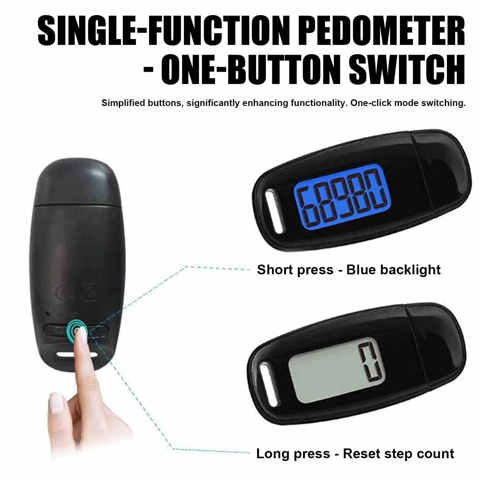 Podomètre 3D rechargeable USB avec clip et sangle, grand écran, suivi des pas précis