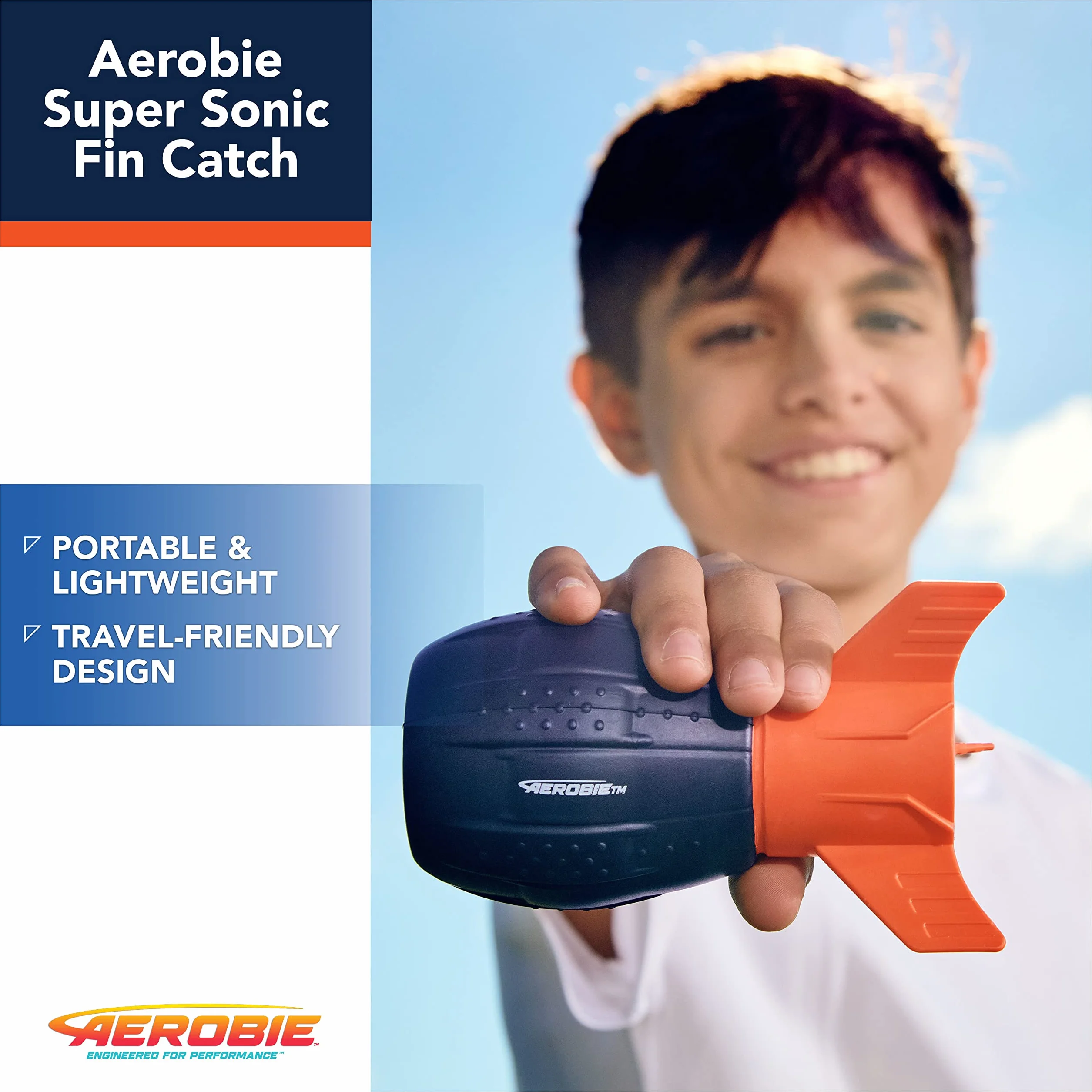 Aerobie Super Sonic Fin Catch Football Jouet d'extérieur Matériau Souple Enfants Adultes 8+ Ans Bleu/Orange