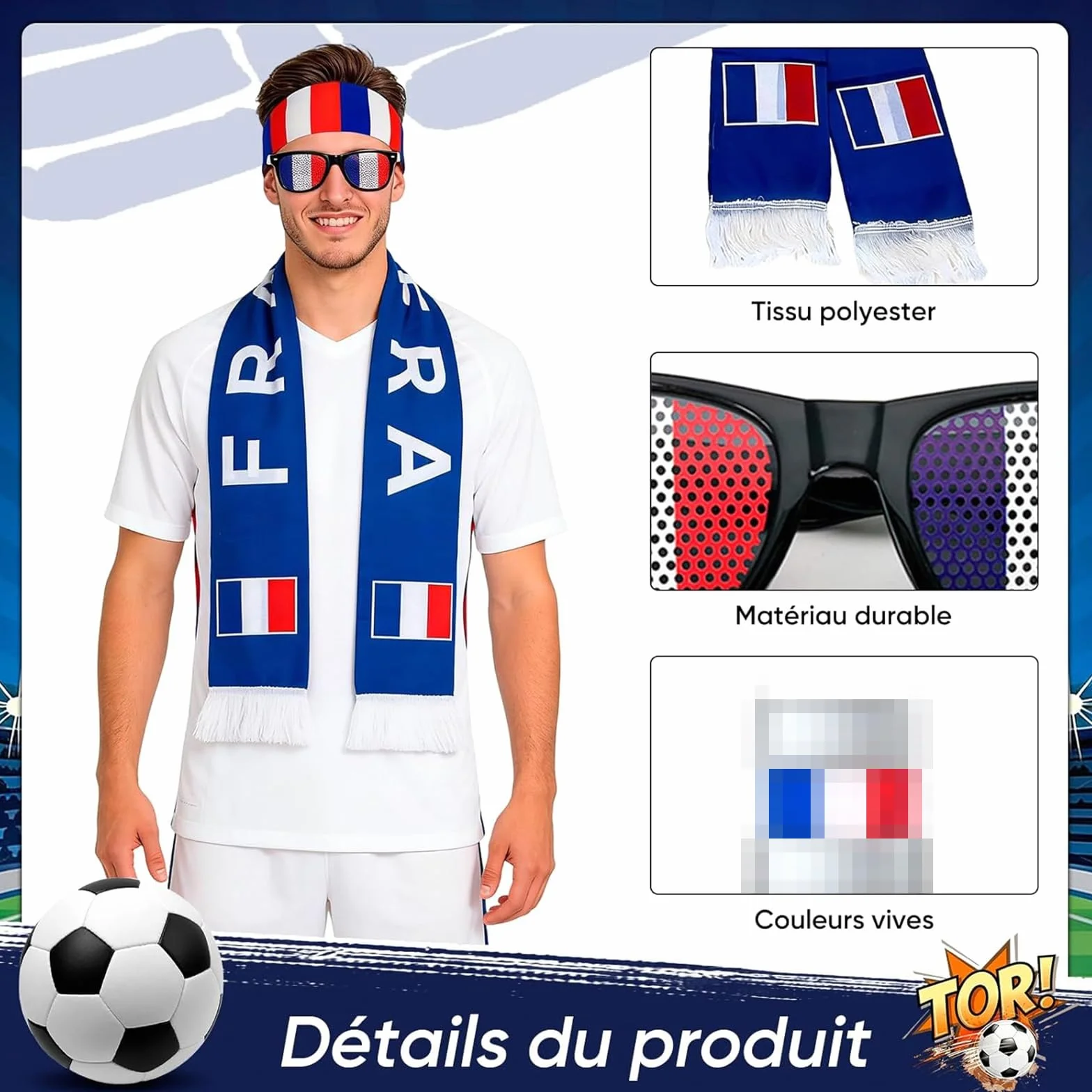 Kit Supporter France 5 Pièces Maillot Équipe de France 2026 Accessoires Fan Coupe du Monde
