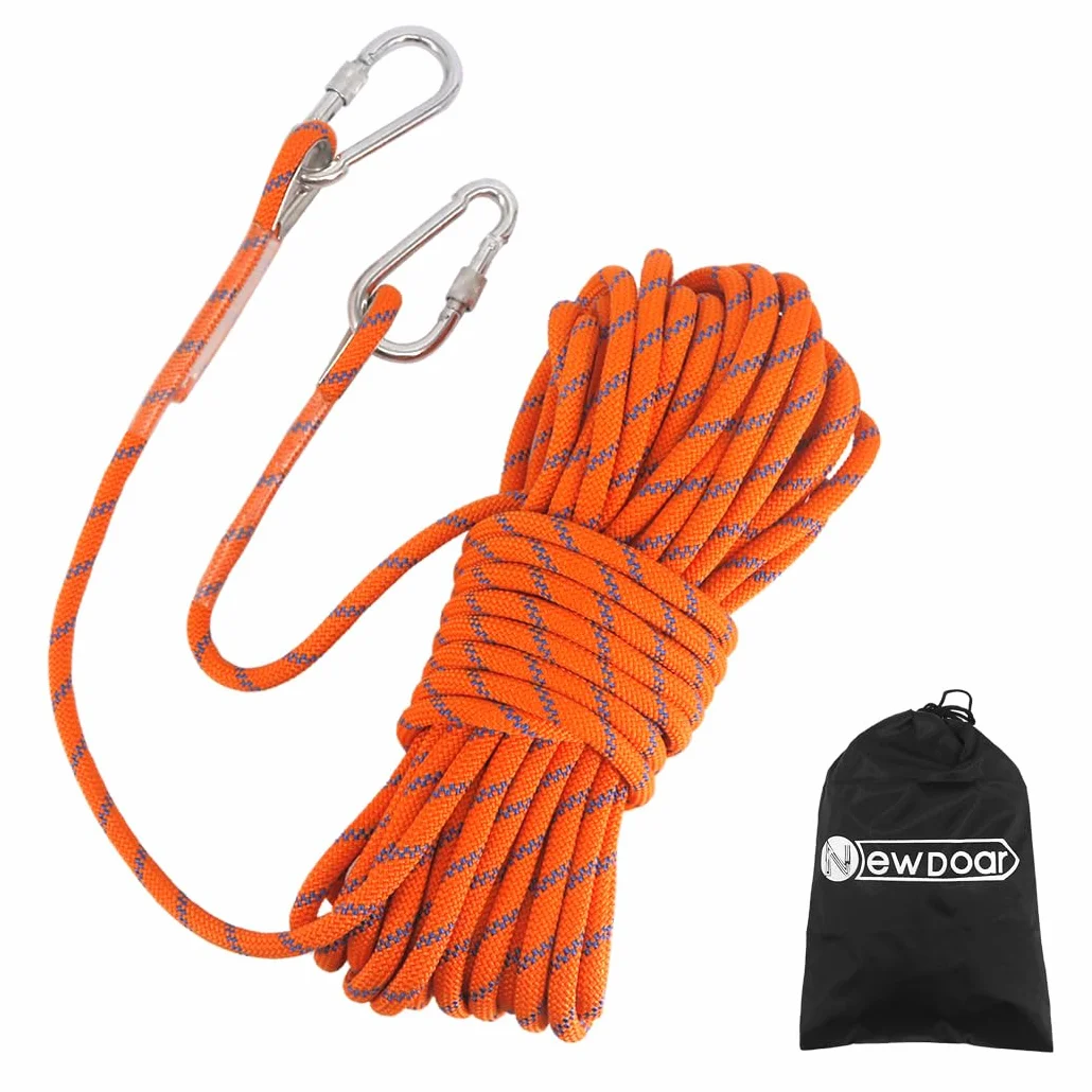 NewDoar 18KN Corde d'escalade Statique 10 mm (3/8 po) 30 m Orange - Cordon de Sauvetage Incendie