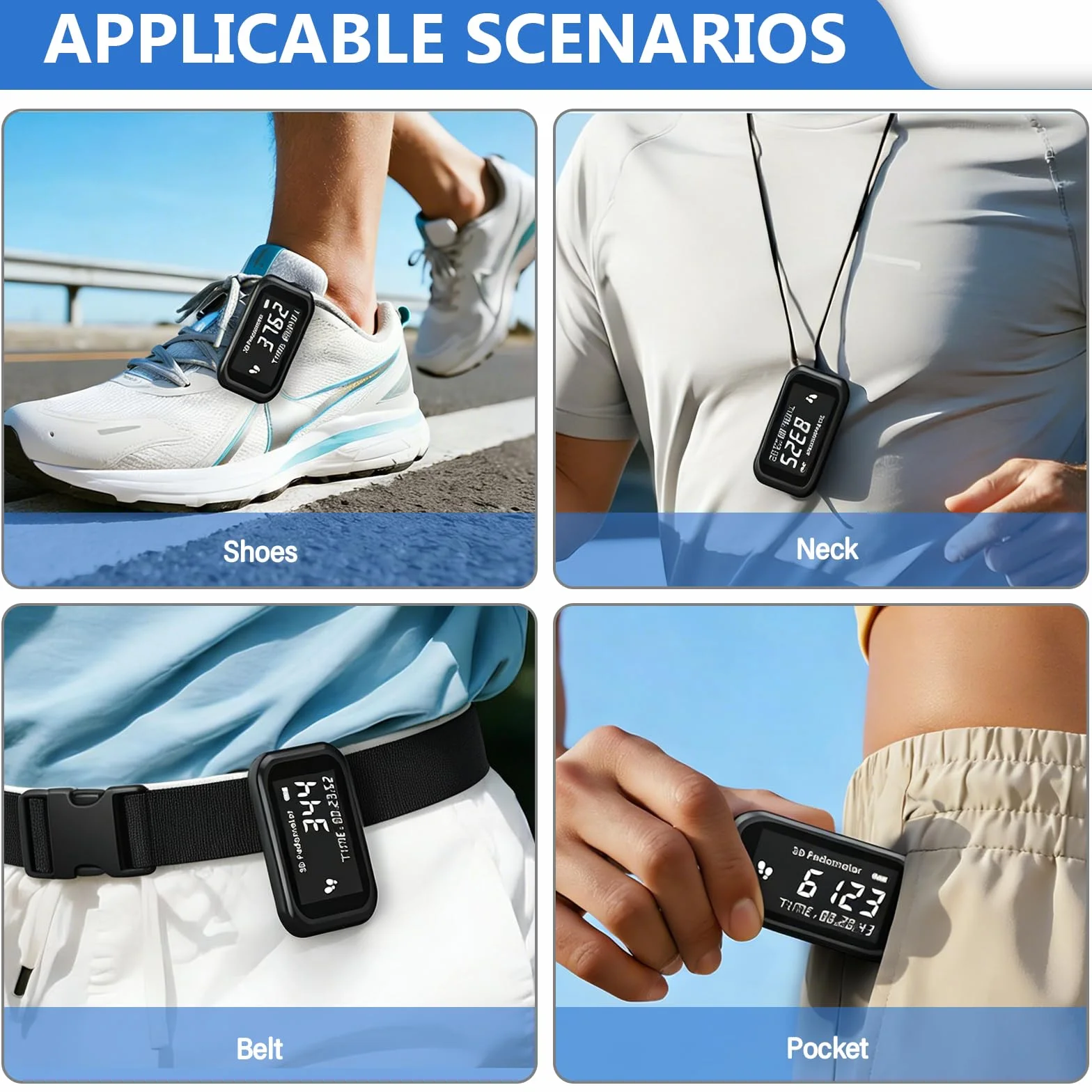 GBKDQQ Podomètre 3D précis avec clip de porte-clés, écran LCD suivi des pas marche course randonnée
