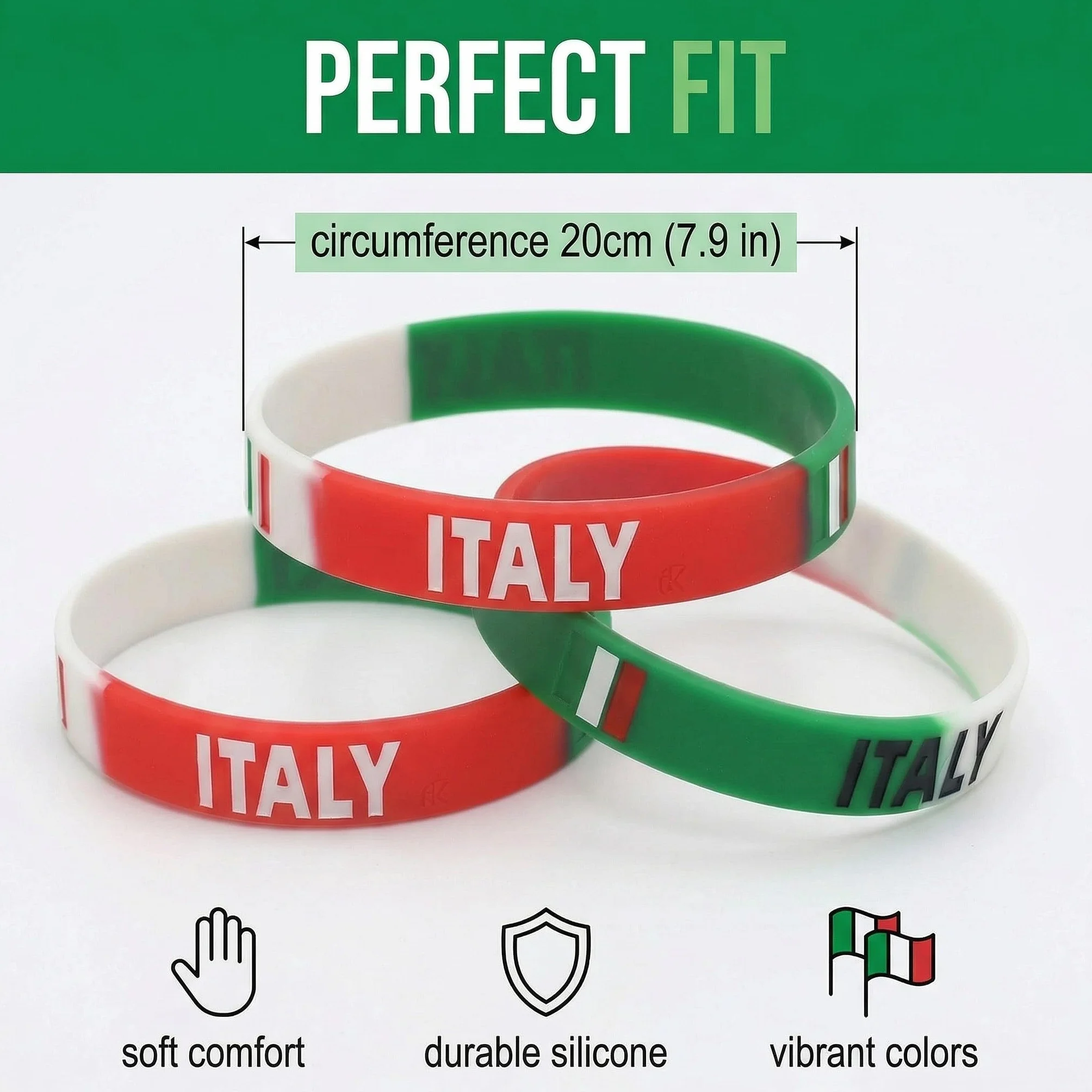 Bracelets Italie Silicone Bleu Lot de 3 Accessoire Supporter Football Élastique 20cm