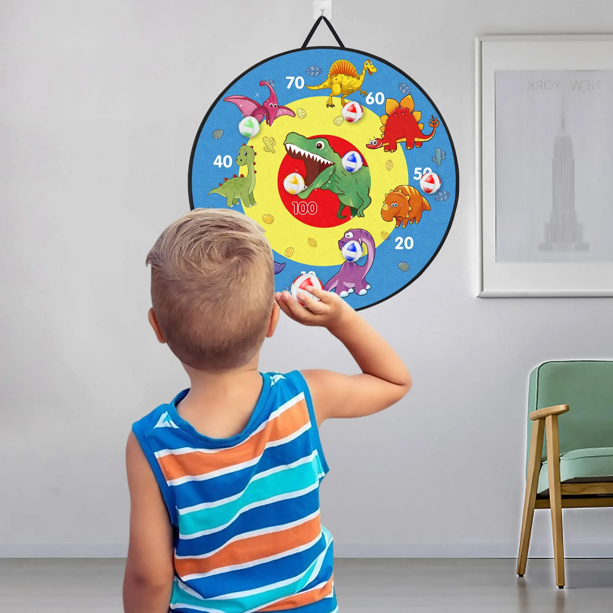 TOMYOU Cible de Fléchettes pour Enfants 66 cm 26 Pouces avec 16 Balles Jeu d'intérieur Extérieur