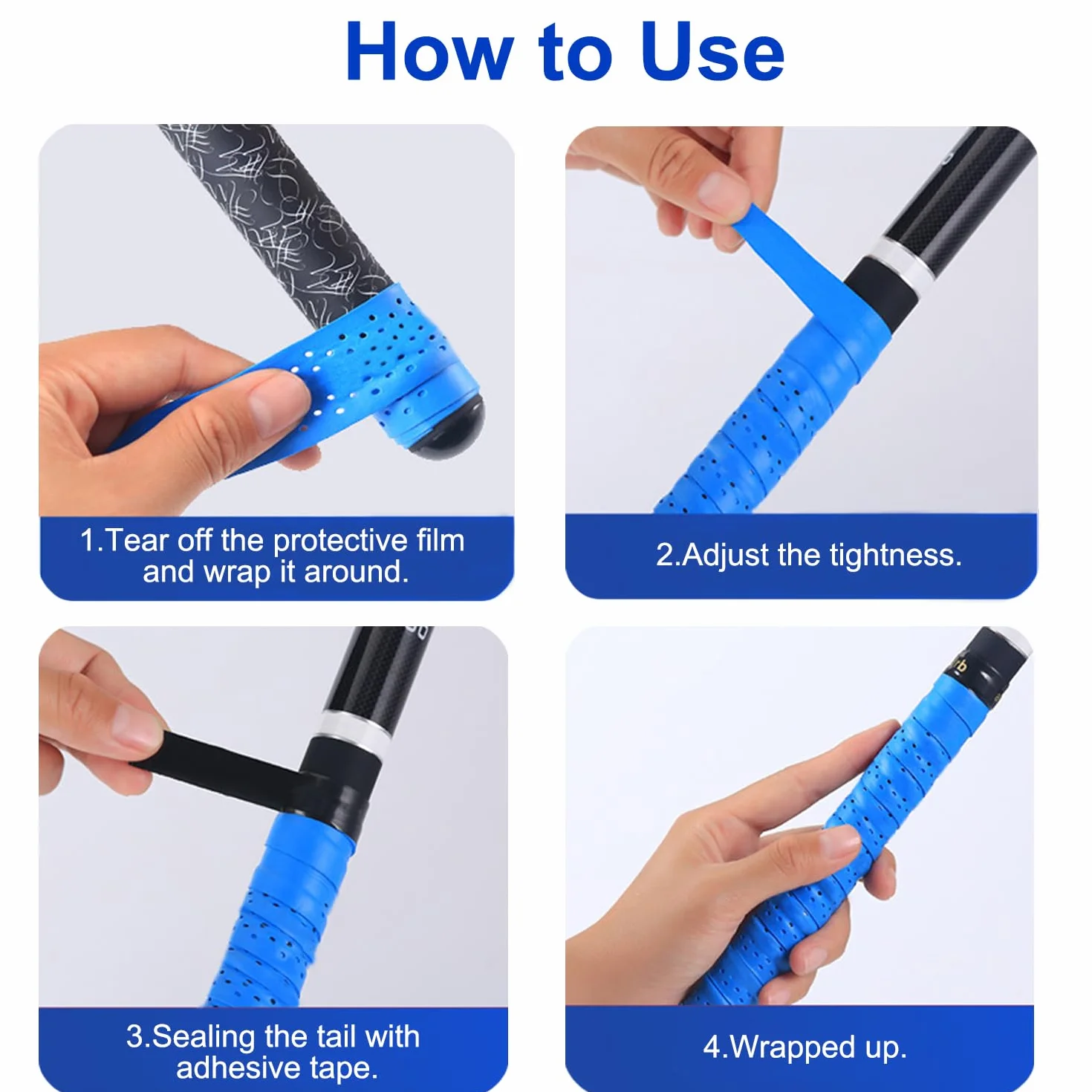 Ruban de Raquette Grip 6 Pièces Antidérapant pour Tennis Badminton Squash