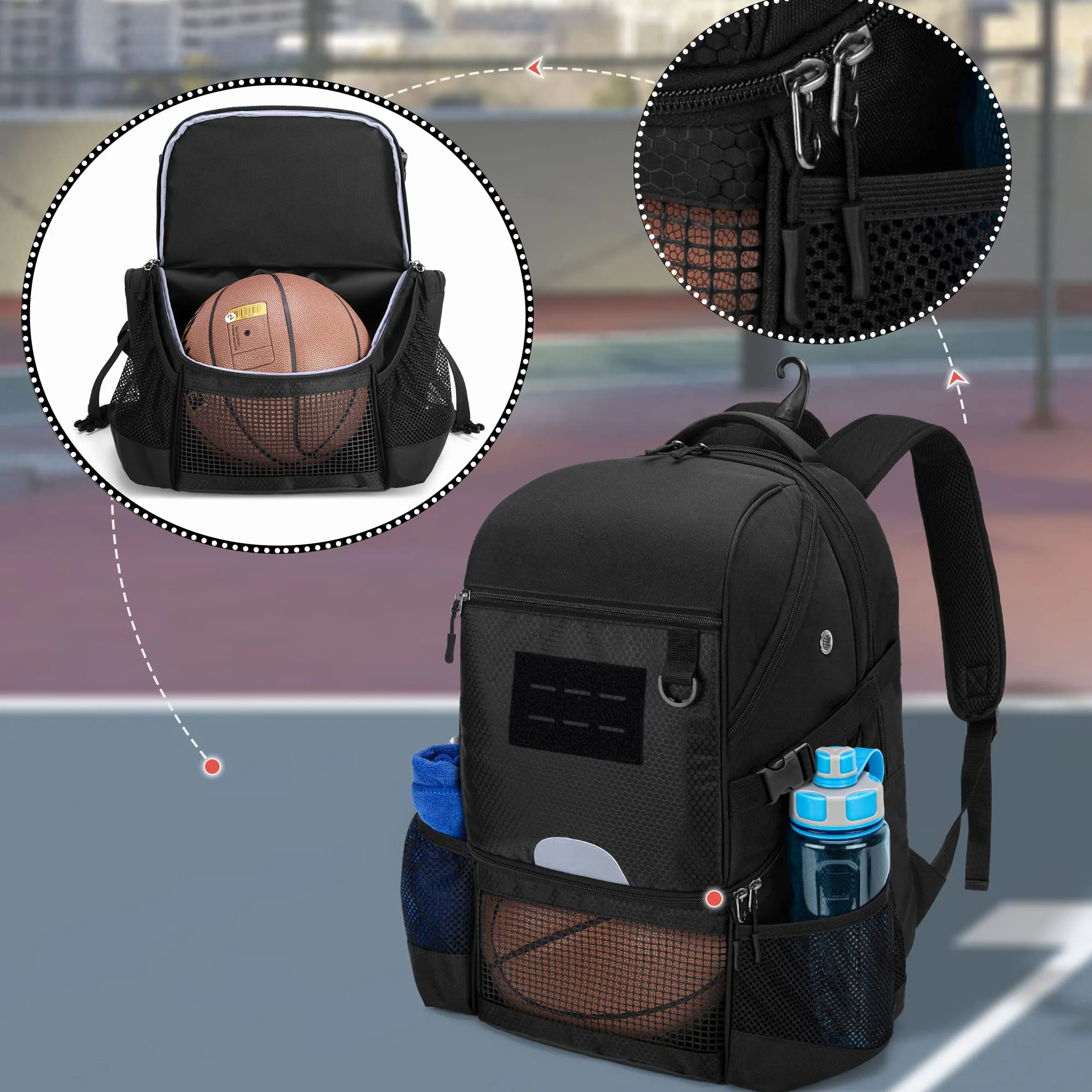 DSLEAF Sac à Dos de Basket-Ball pour Homme avec Compartiment pour Ballon et Chaussures