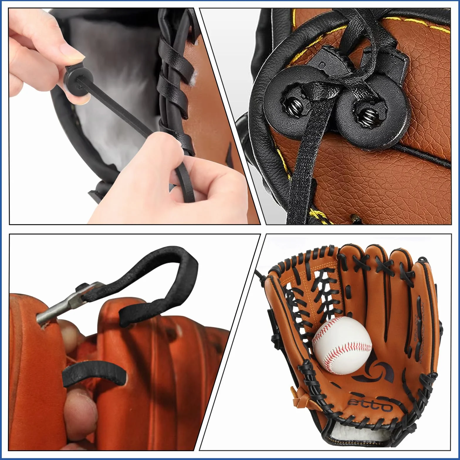 Kit d'entretien de gants de baseball GLARKS avec lacets en cuir 200 cm, verrous, outils de laçage et pinces