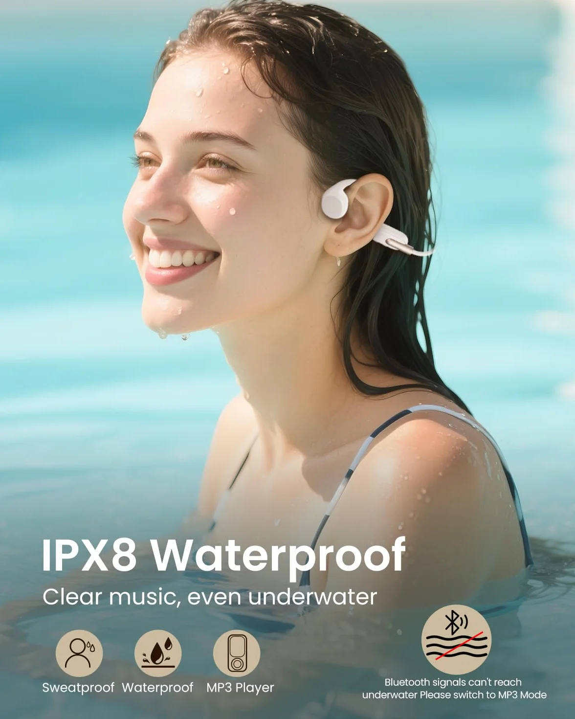 Casque Conduction Osseuse Natation Bluetooth 5.3 IPX8 MP3 32Go Écouteurs Sport Sans Fil Waterproof 8h Autonomie