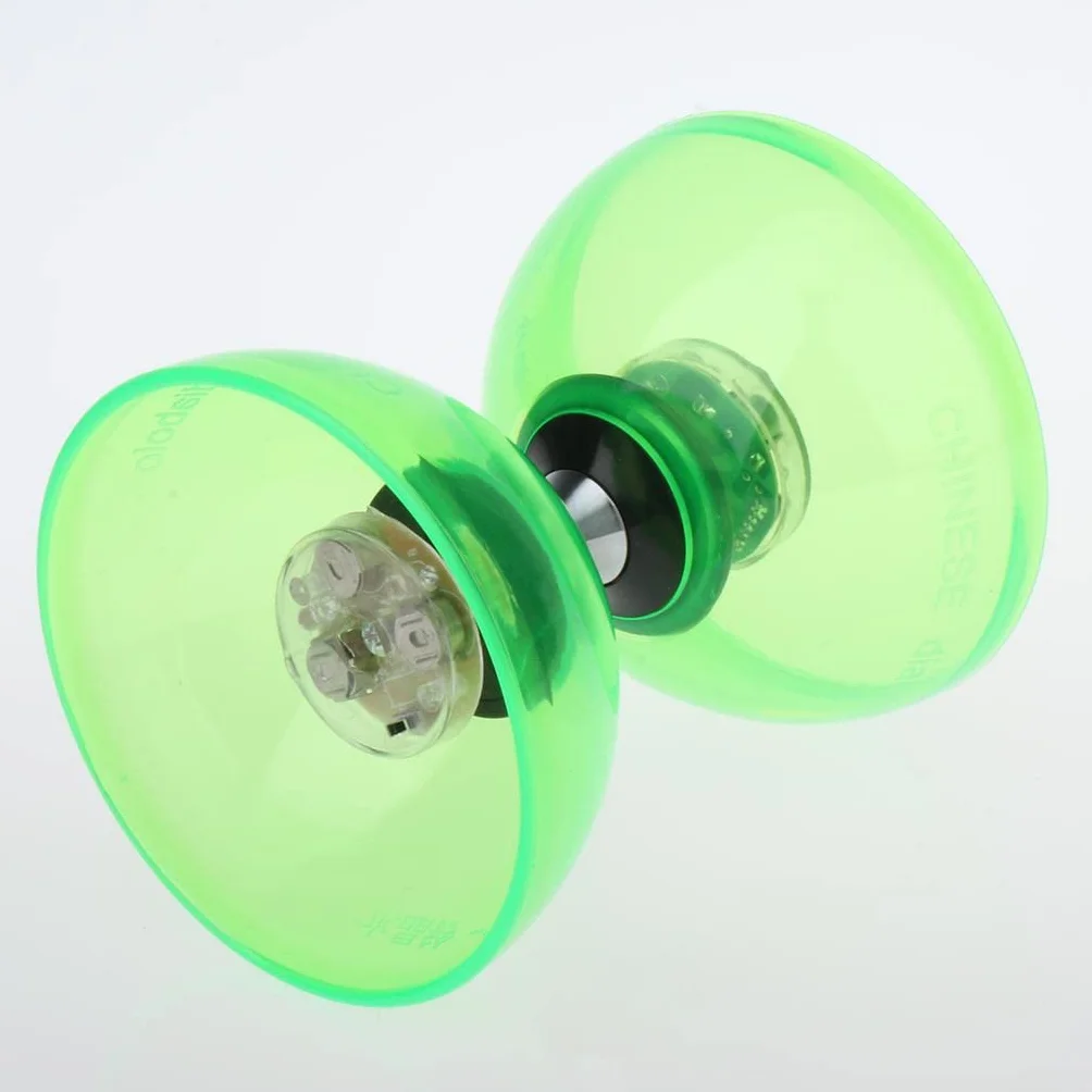 Fityle Diabolo Professionnel 3 Roulements avec Bâtons et Cordes LED, Balle Caoutchouc, Vert