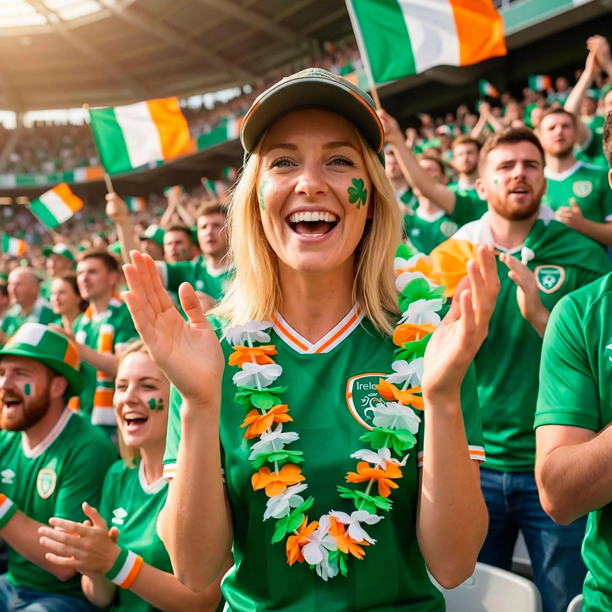 Colliers Hawaïens Saint-Patrick 10 pièces – Fleurs Tissu Vert Blanc Orange – Accessoire Fête Irlandaise Rugby