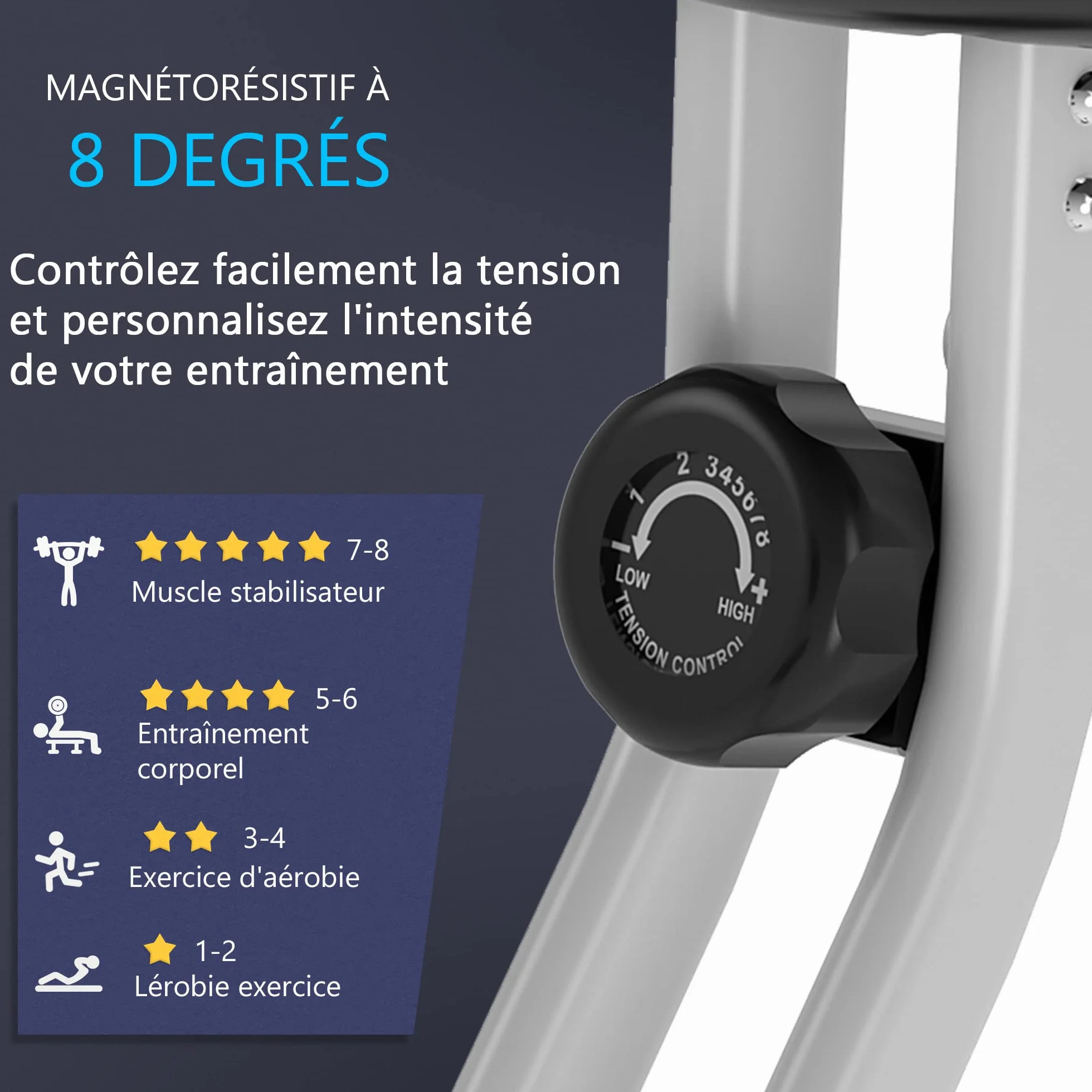 HOMCOM Vélo d'Appartement Magnétique Pliable avec 8 Niveaux de Résistance, Capteur de Pouls - Home Trainer Silencieux