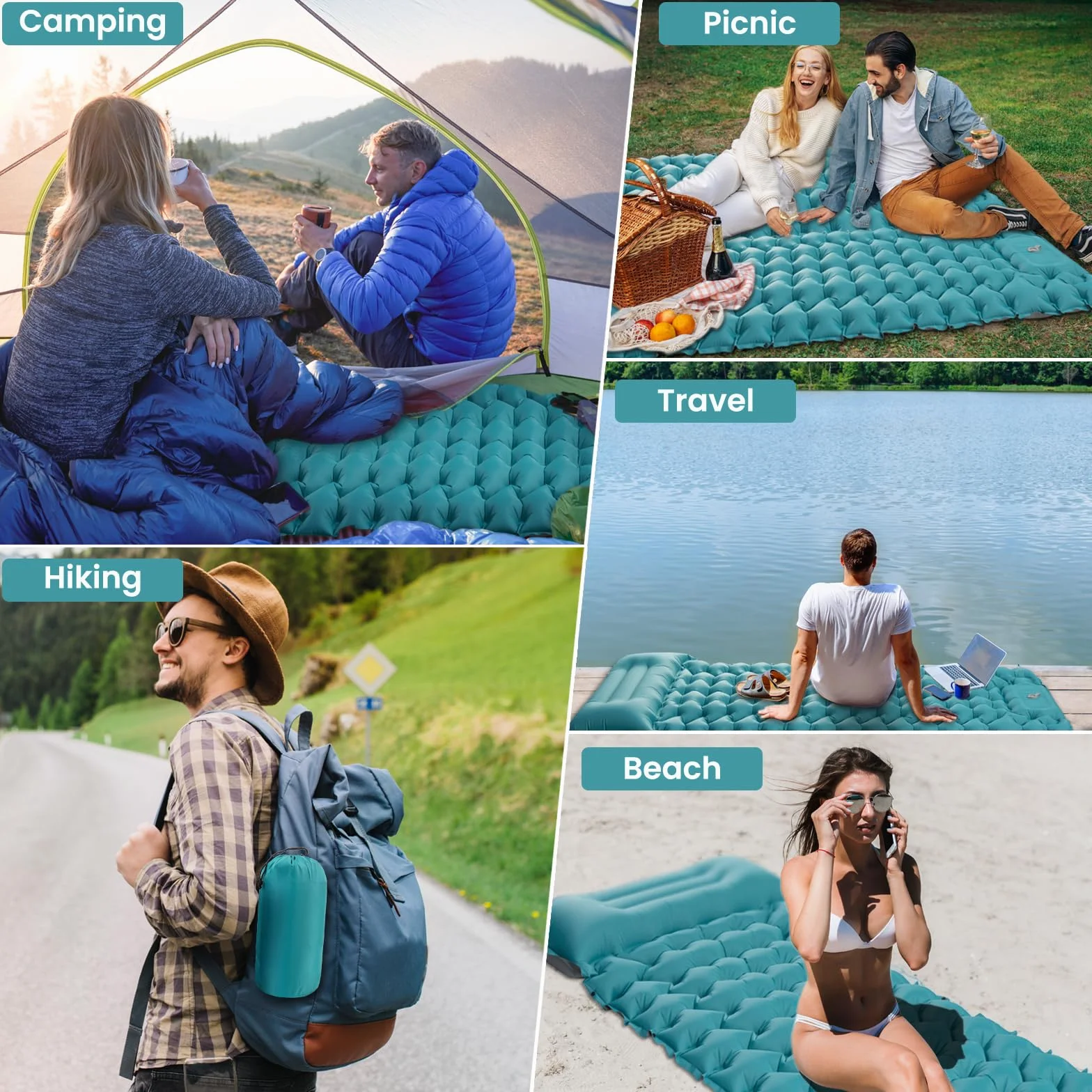 Satisfure Matelas de camping auto-gonflant ultra léger avec pompe à pieds